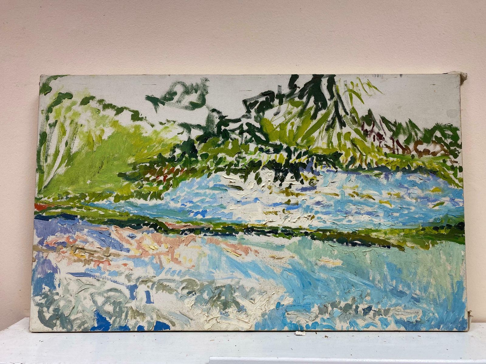 Douglas Stuart Allenimpressionist Oil Painting   Green And Blue Landscape20th Century photo furniture