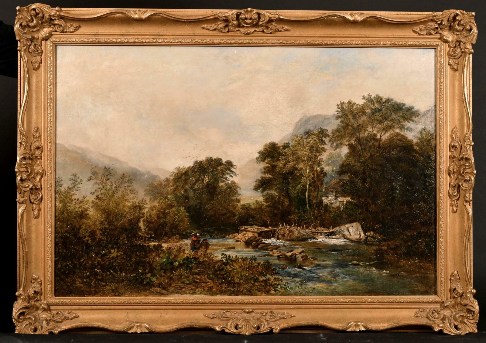 Richard Sebastian Bond (1808 1886) Signed Victorian British Oil Painting Rocky River Highland Landscape & Figuresc. 1864 photo furniture
