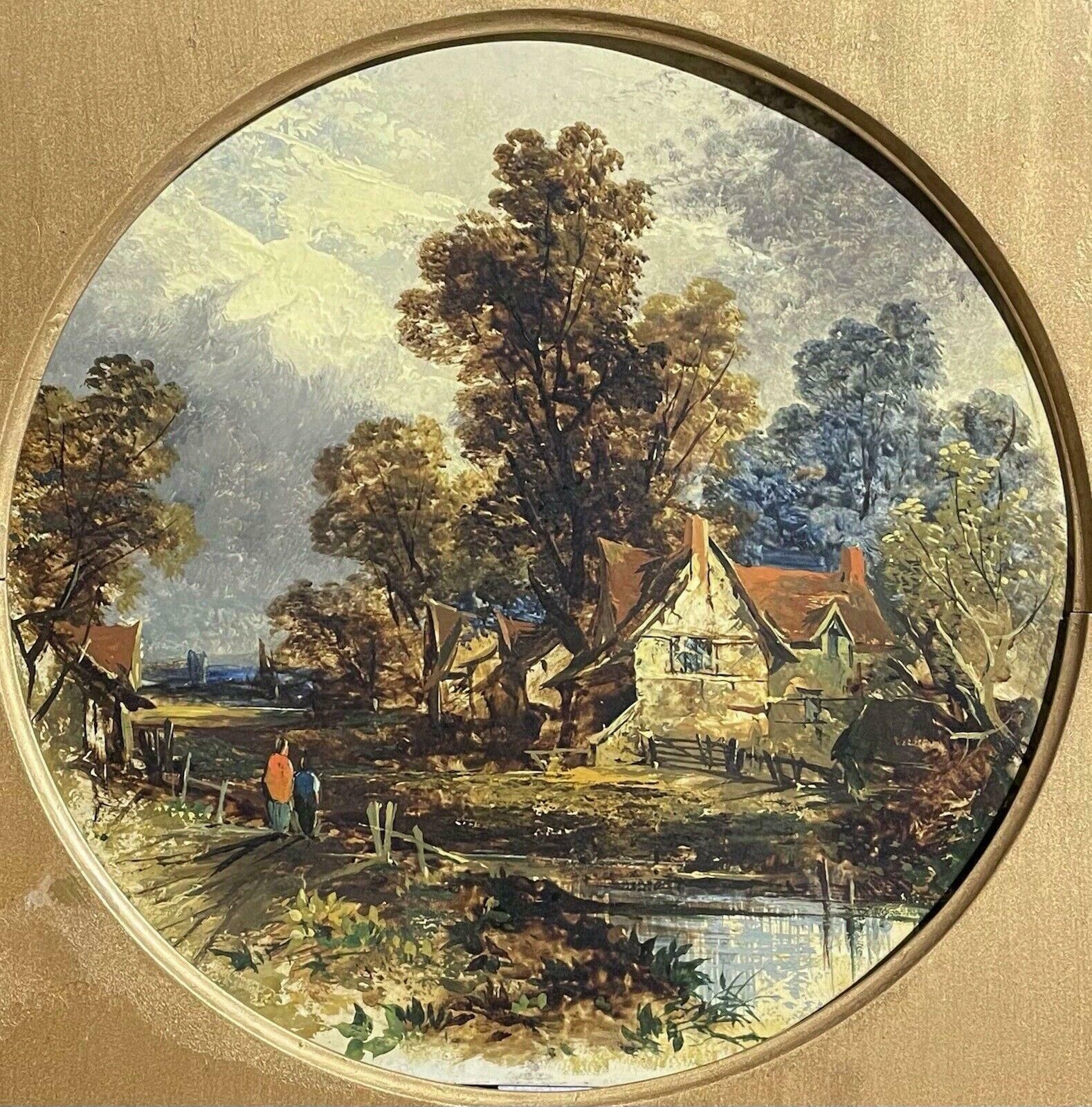 Victorian Oil Follower Of John Constable Rural River Landscape With Figures C. 1850's photo furniture