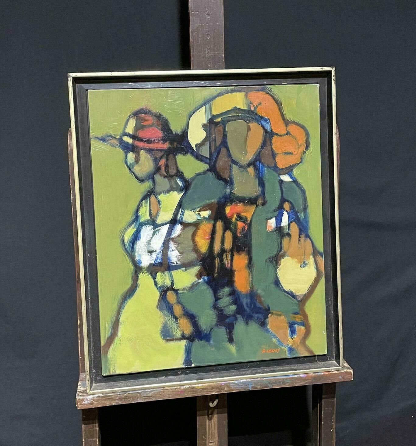 R.Leroyrene Leroy (B.1932) Signed French Contemporary Abstract Cubist Painting Figures2000's photo for sale