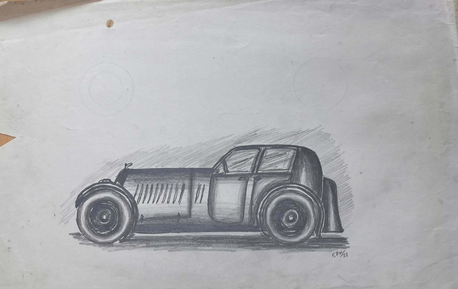 K.B. Whitemercedes Benz 540k Special Roadster Concept Pencil Drawingearly 20th Century