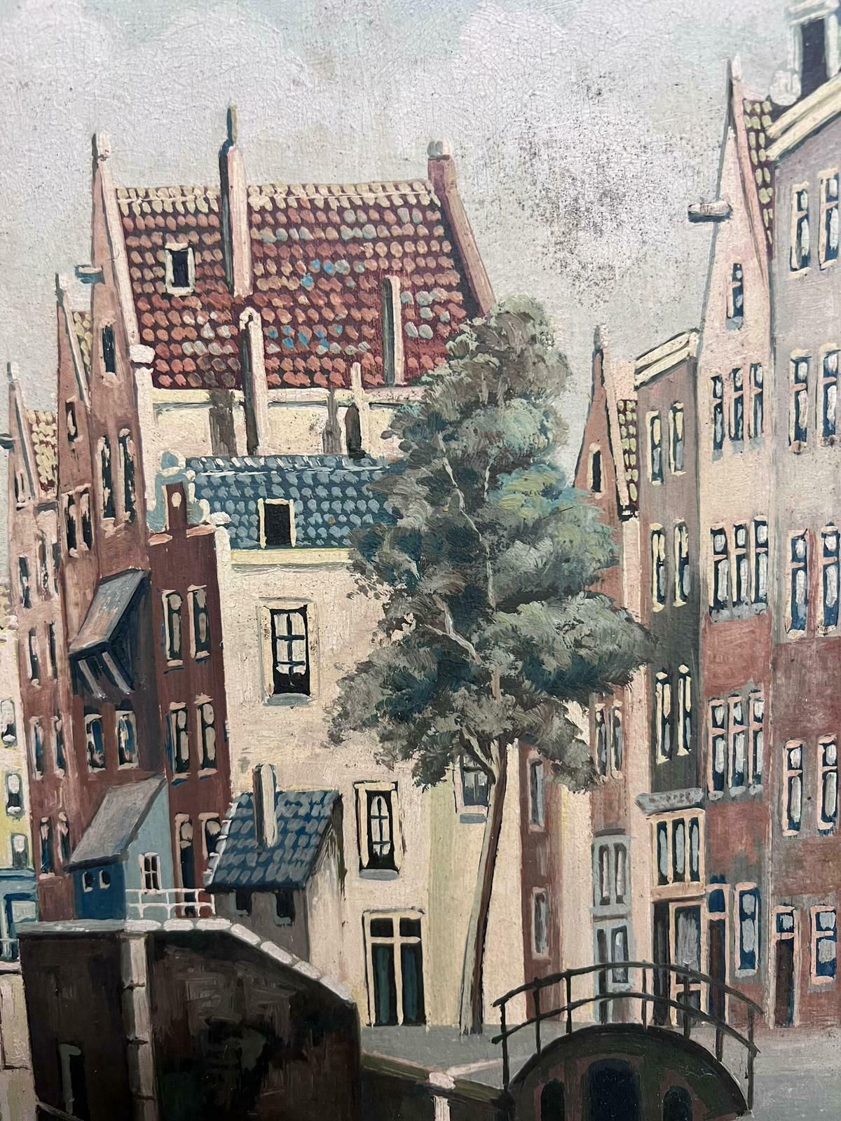 W. Maascanal View In Amsterdam Tranquil Cityscape Dutch School Signed Oil Painting photo vinterior