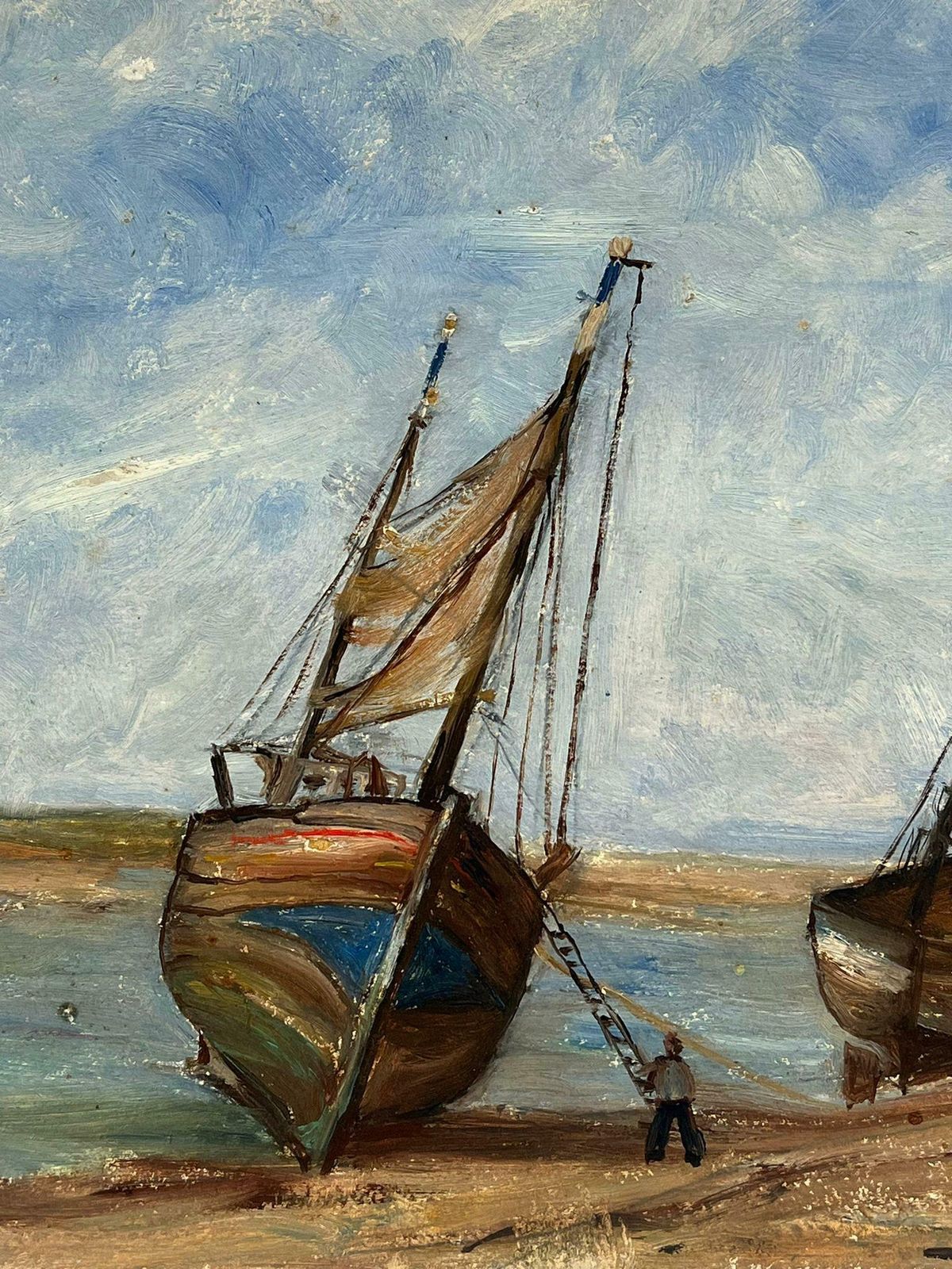 Simone Forgemid 20th Century French Impressionist Oil Beached Fishing Boats Coastline19th Century photo Art