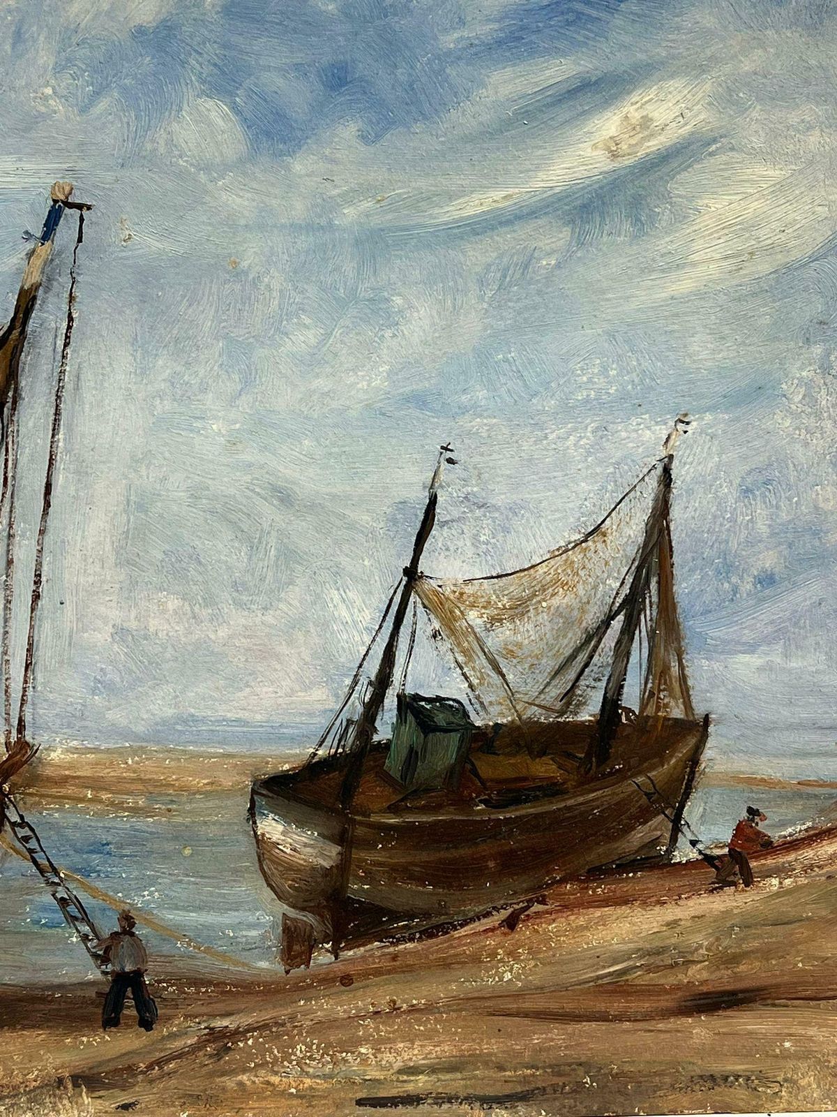 Simone Forgemid 20th Century French Impressionist Oil Beached Fishing Boats Coastline19th Century photo 1032.0
