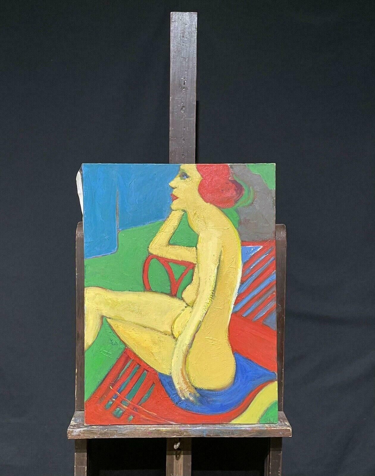 Serge Mallettlarge French Modernist Oil   Nude Lady Seated Modelling For Artistc. 2000 photo furniture