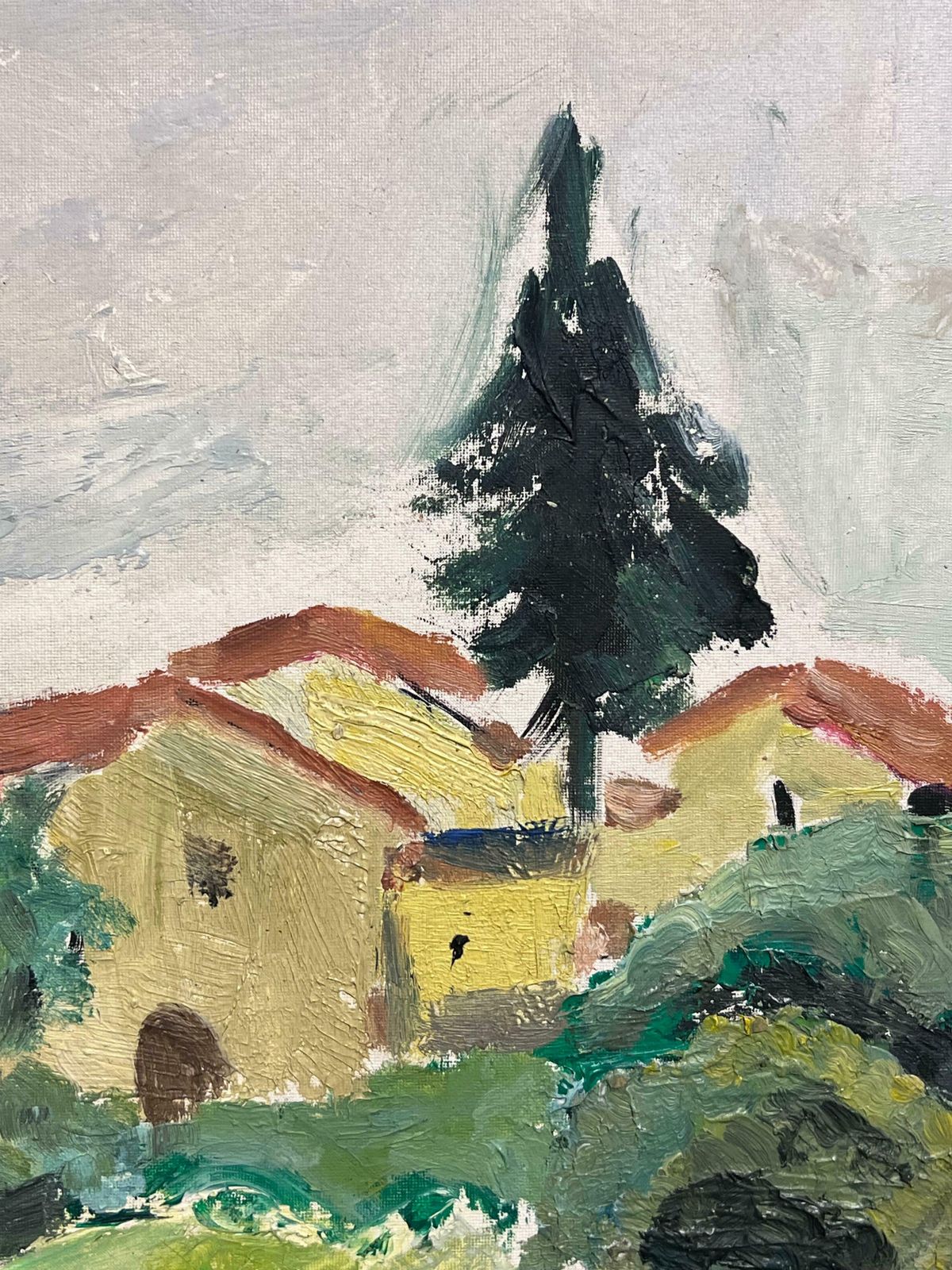 French School1950's French Post Impressionist Oil Painting Green Landscape Village Houses1950's photo Art