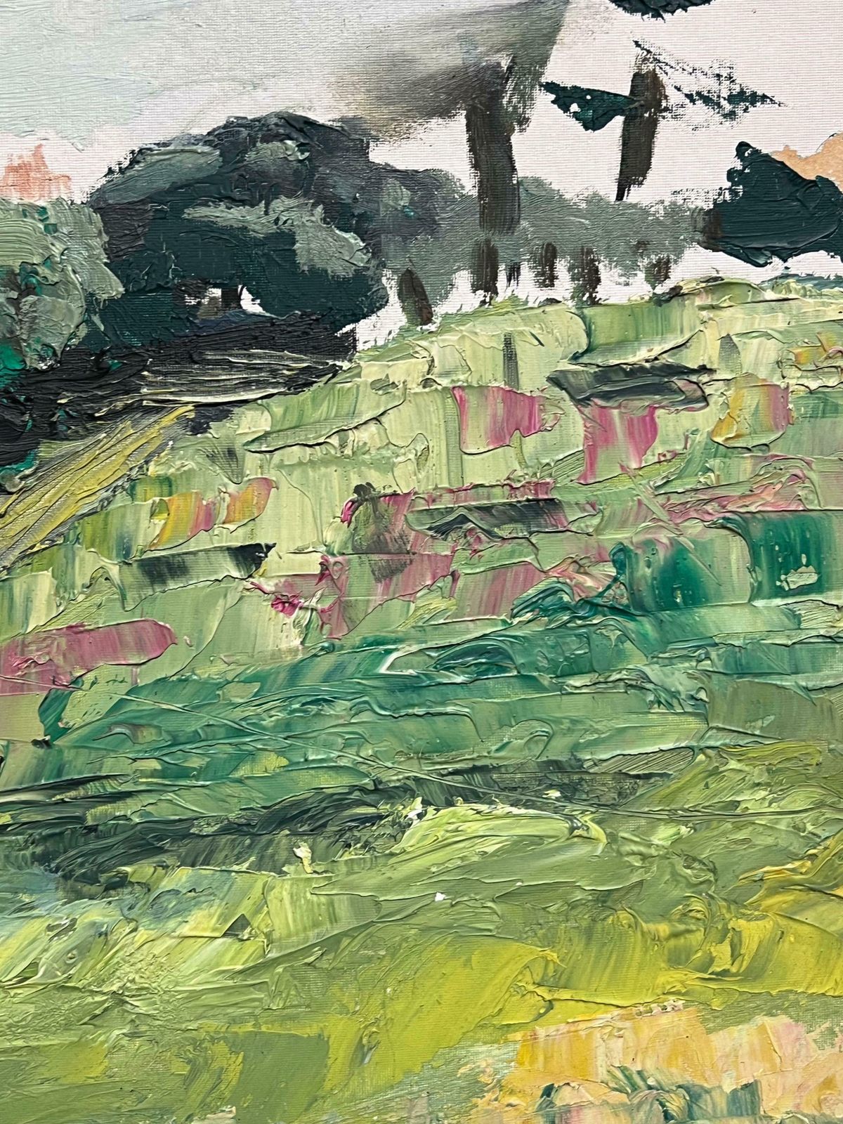 French School1950's French Post Impressionist Oil Painting Green Landscape Village Houses1950's photo vinterior