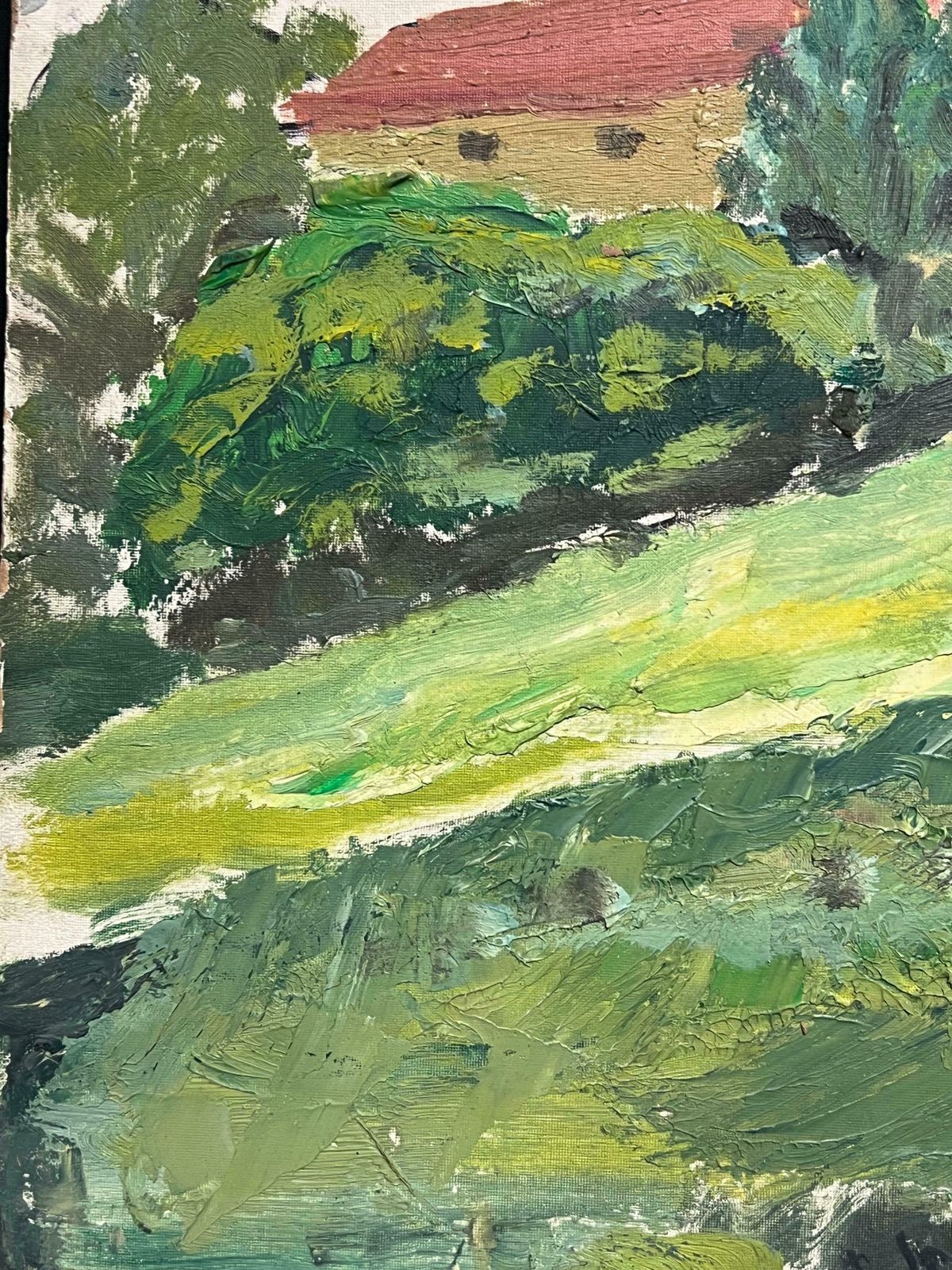 French School1950's French Post Impressionist Oil Painting Green Landscape Village Houses1950's photo buy