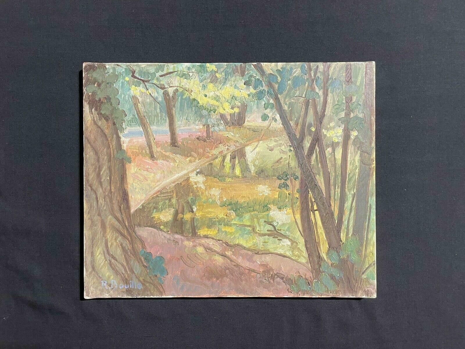 Robert Bouillerobert Bouille (1926 2021) Signed French Impressionist Oil   Woodland Pond photo furniture