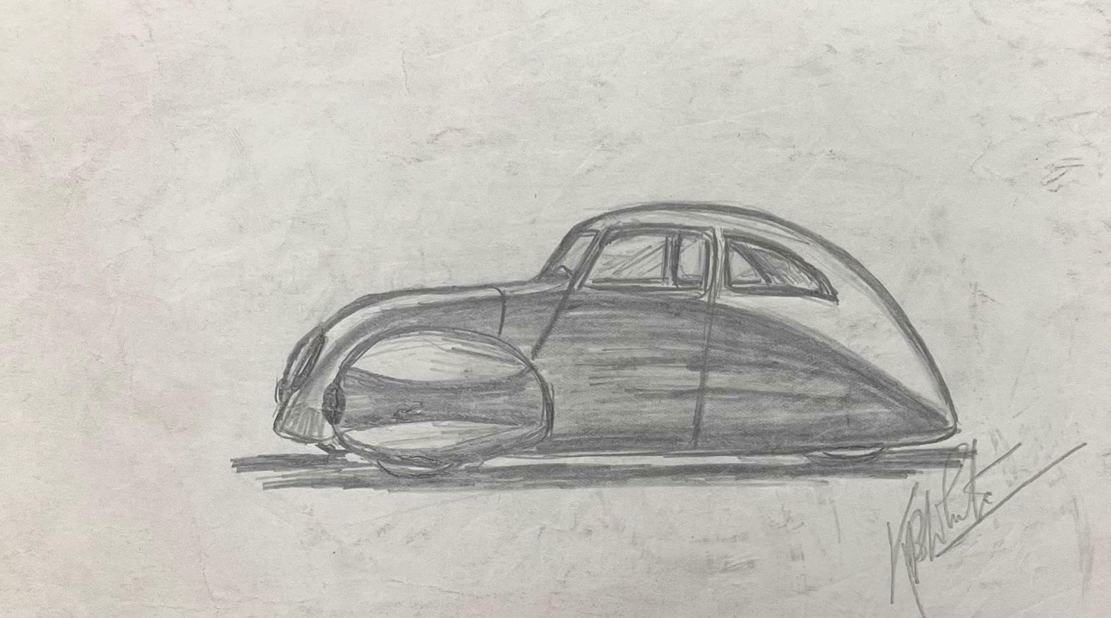 K.B. White1938 Talbot Lago T150 C Ss Teardrop Coupé Design Pencil Illustrationearly 20th Century