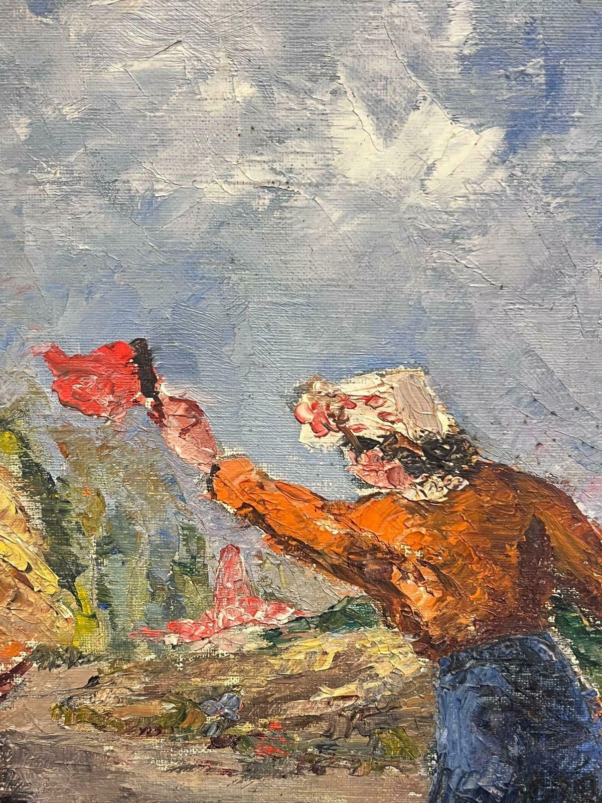 Simone Forgemid 20th Century French Post Impressionist Oil Haycart With Figures In Village1950's photo for sale