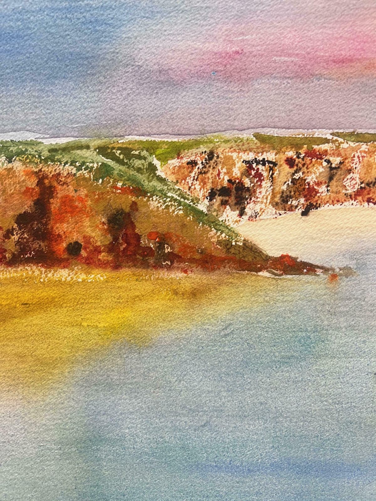 Anthony Averybritish Original Impressionist Watercolor Coastal Landscape With Sea & Cliffs photo Art