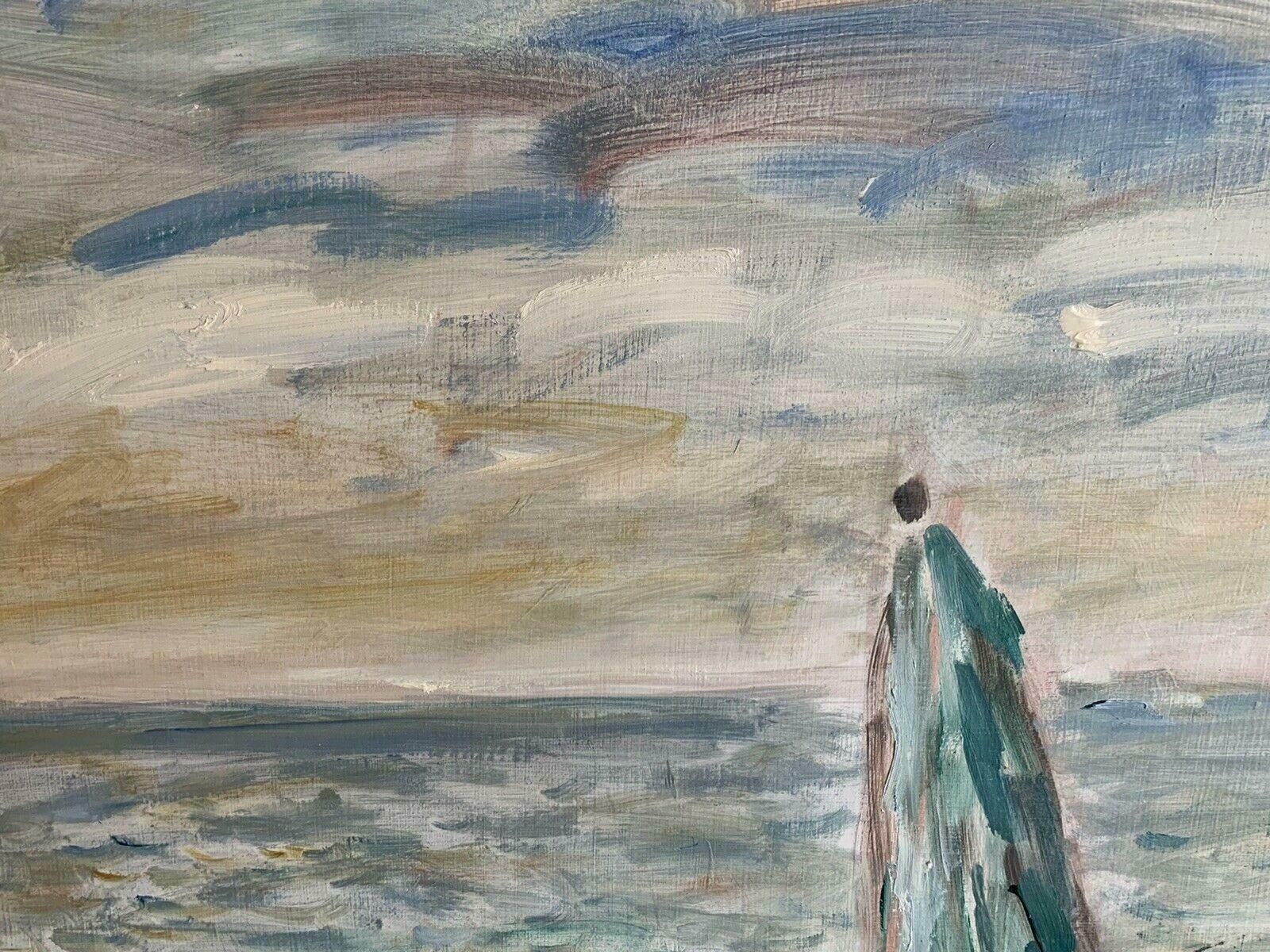 Jean Jacques Rene (B.1943)figures At Beach Cafe Looking Out To Brittany Coastline Seascape French Oilc. 2000 photo 894.0