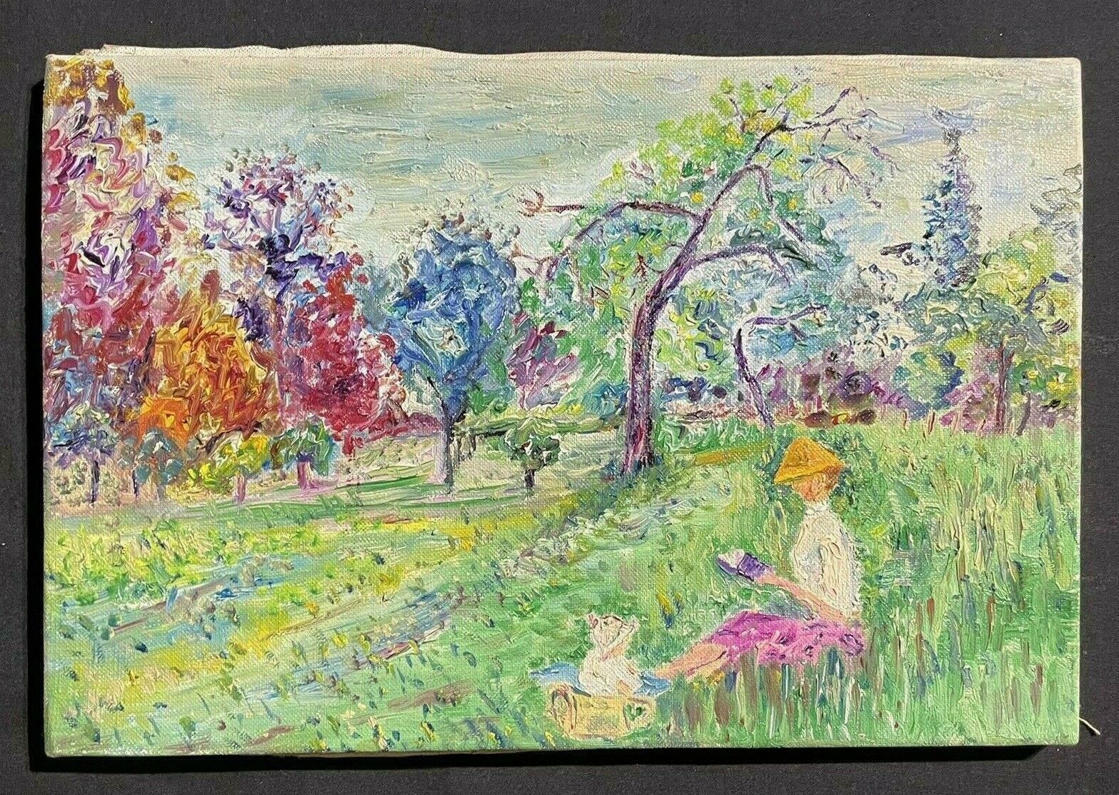 Unknownmid 20th Century French Impressionist Oil   Lady Seated In Long Grass Fieldmid 20th Century photo furniture