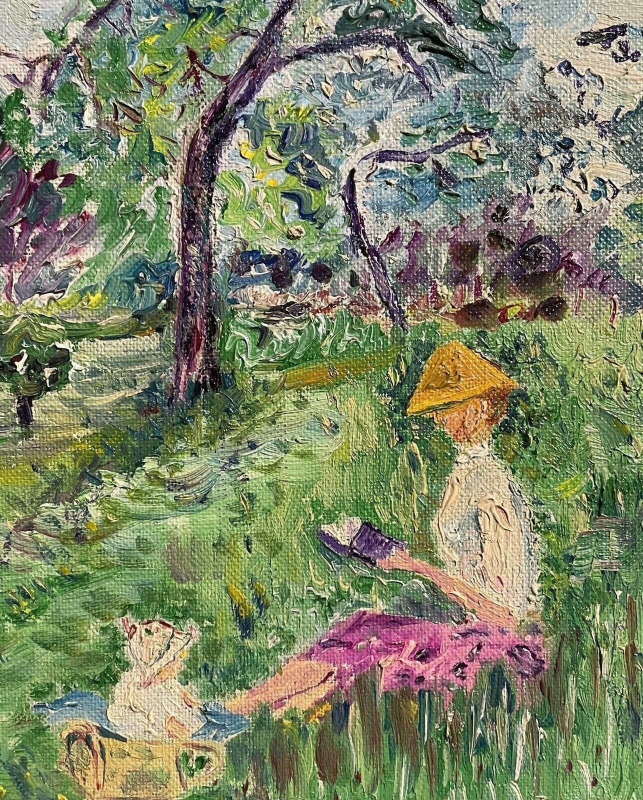 Unknownmid 20th Century French Impressionist Oil   Lady Seated In Long Grass Fieldmid 20th Century photo vinterior