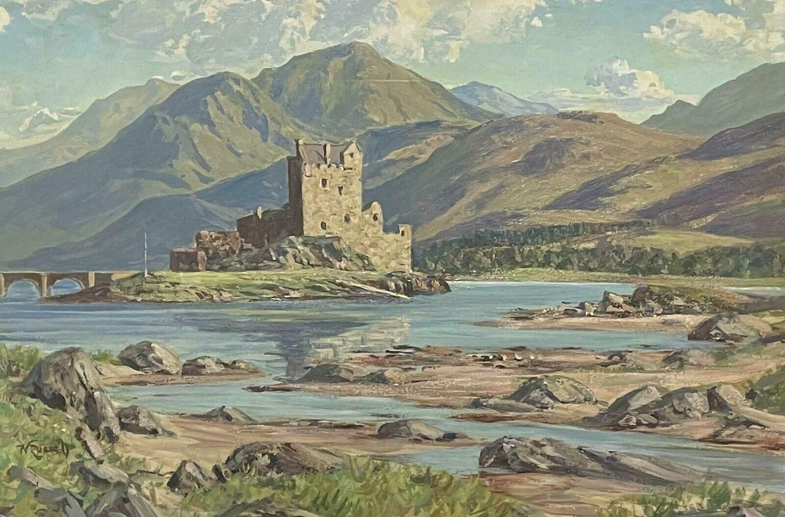 William Russelleilean Donan Castle Scotland   Mid 20th Century British Signed Oil Painting C. 1950's
