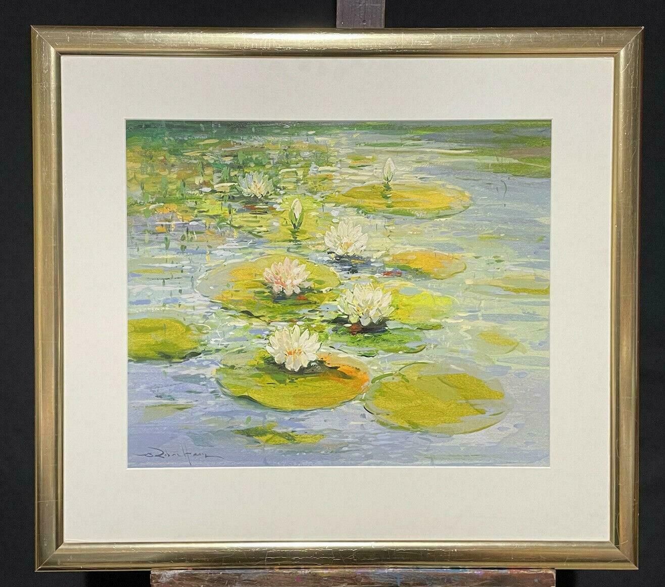 Robert De Haanlarge Impressionist Signed Painting   The Waterlily Pondc. 1990's photo furniture