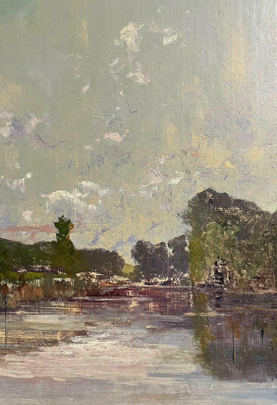Unknown1930's French Impressionist Signed Oil   Fishermen On Wooden Punt On Riverc. 1930s photo vinterior