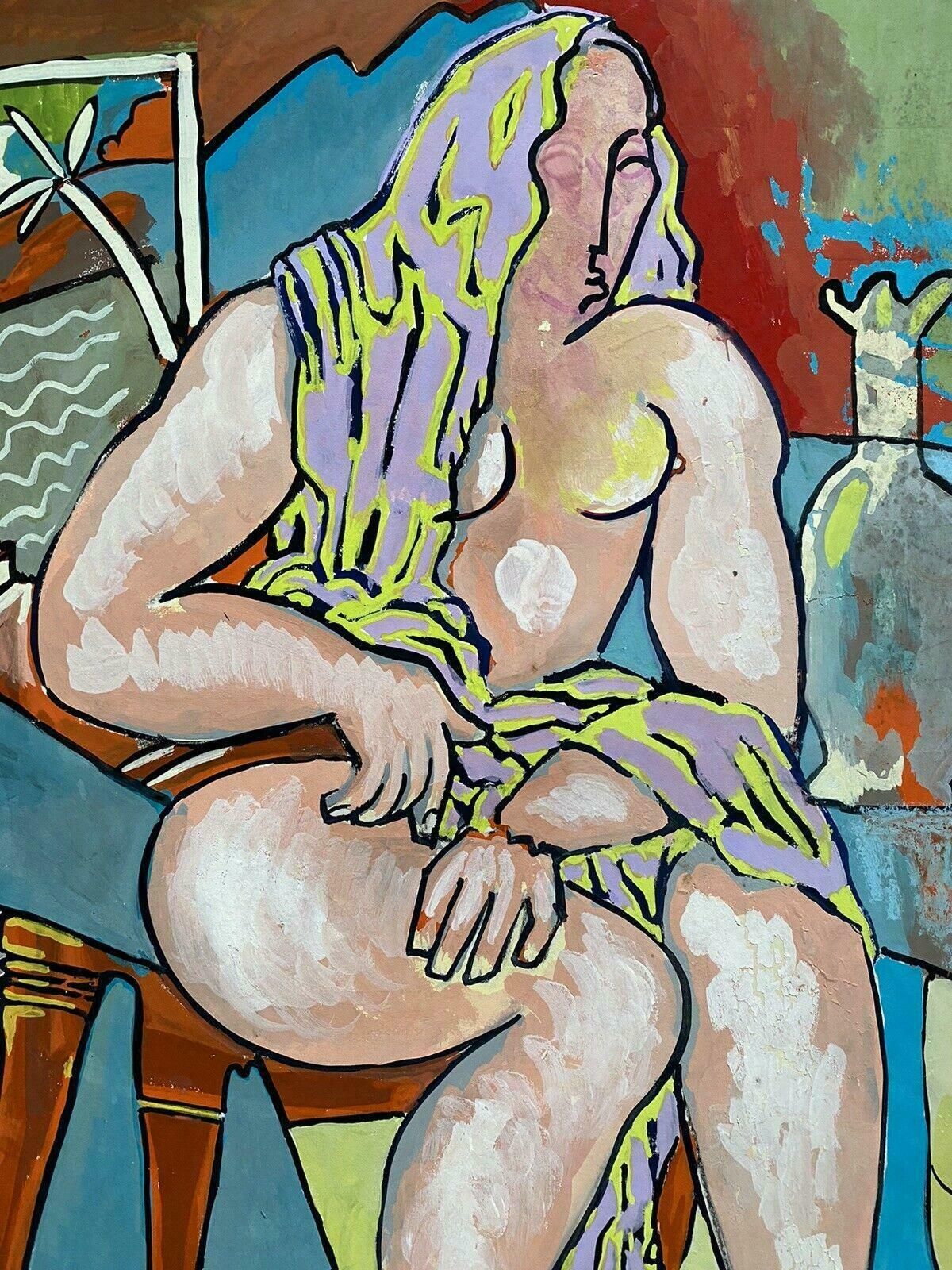 photo furniture 20th Century French Modernist Painting   Nude Figure Colorful Interiorc. 2000
