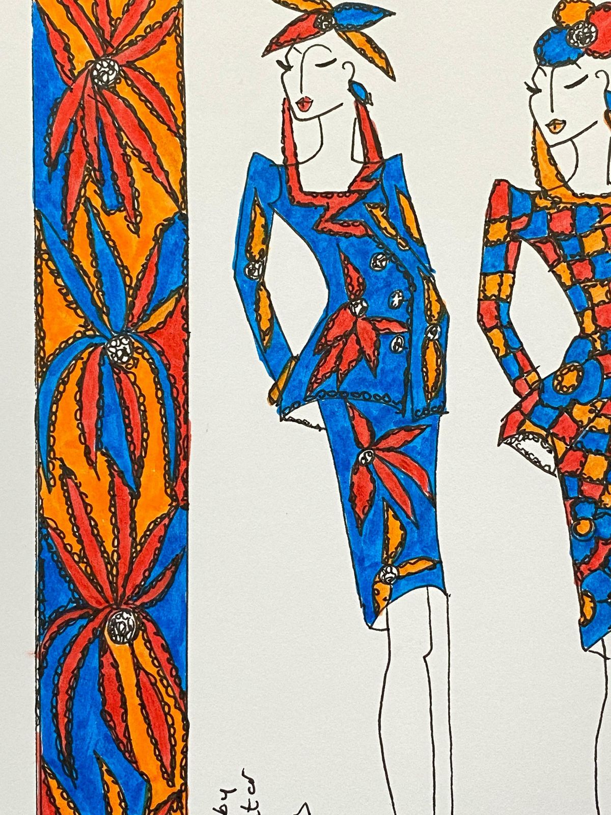 Roz Jenningsoriginal Fashion Design Illustration Watercolor Painting Laura Ashley Designerc. 2000's photo furniture