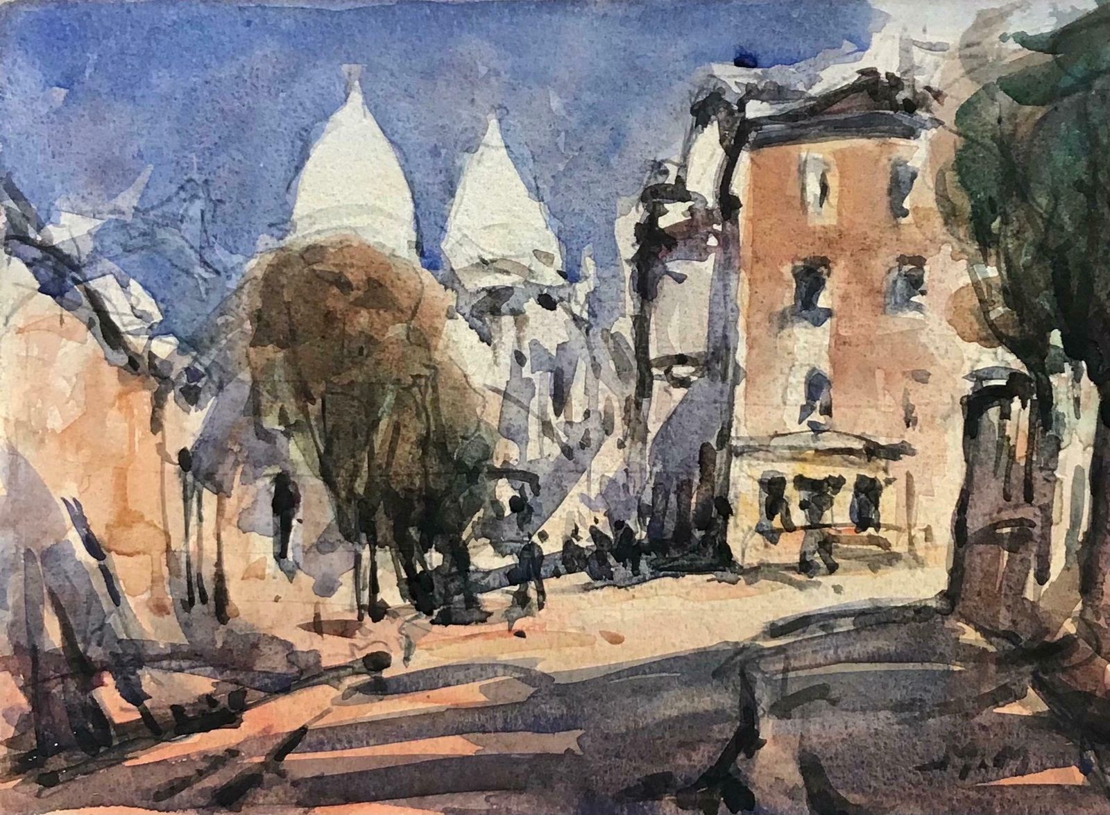 Maurice Mazeiliemaurice Mazeilie French Watercolour   Paris Street Landscape