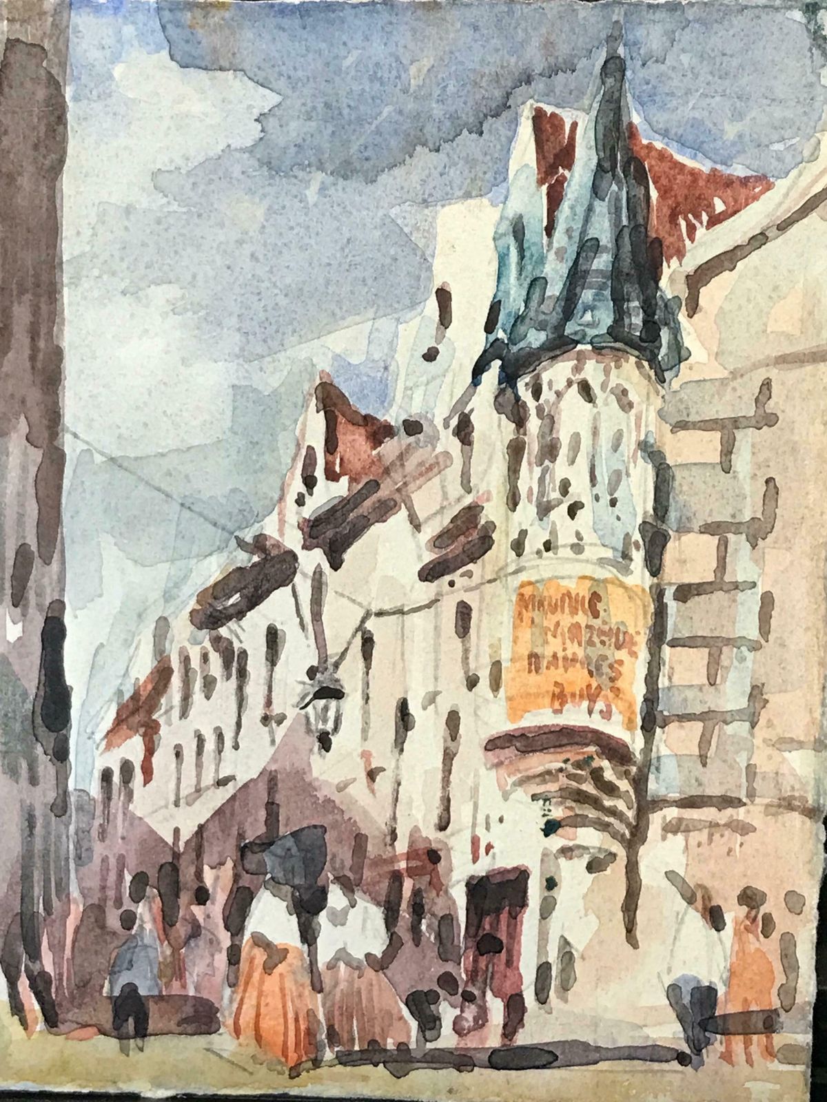 Maurice Mazeiliemaurice Mazeilie French Impressionist Watercolour   Busy Parisian Street photo for sale