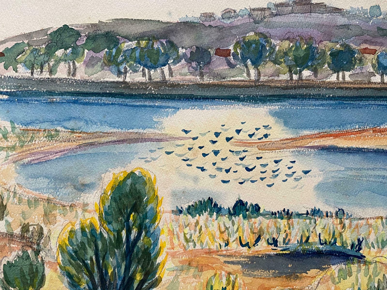Louis Bellon1940's Provence Painting French Lake Landscape    Post Impressionist Artistc. 1940s photo for sale