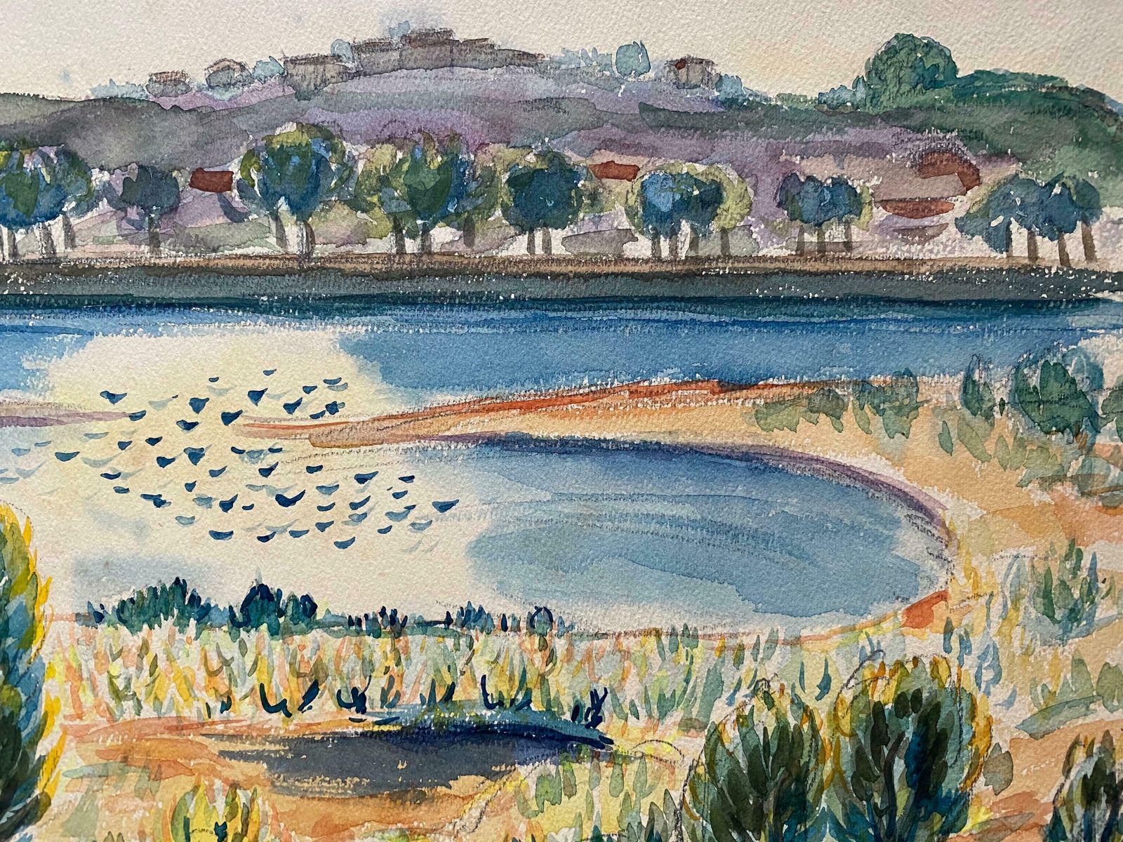 Louis Bellon1940's Provence Painting French Lake Landscape    Post Impressionist Artistc. 1940s photo Art