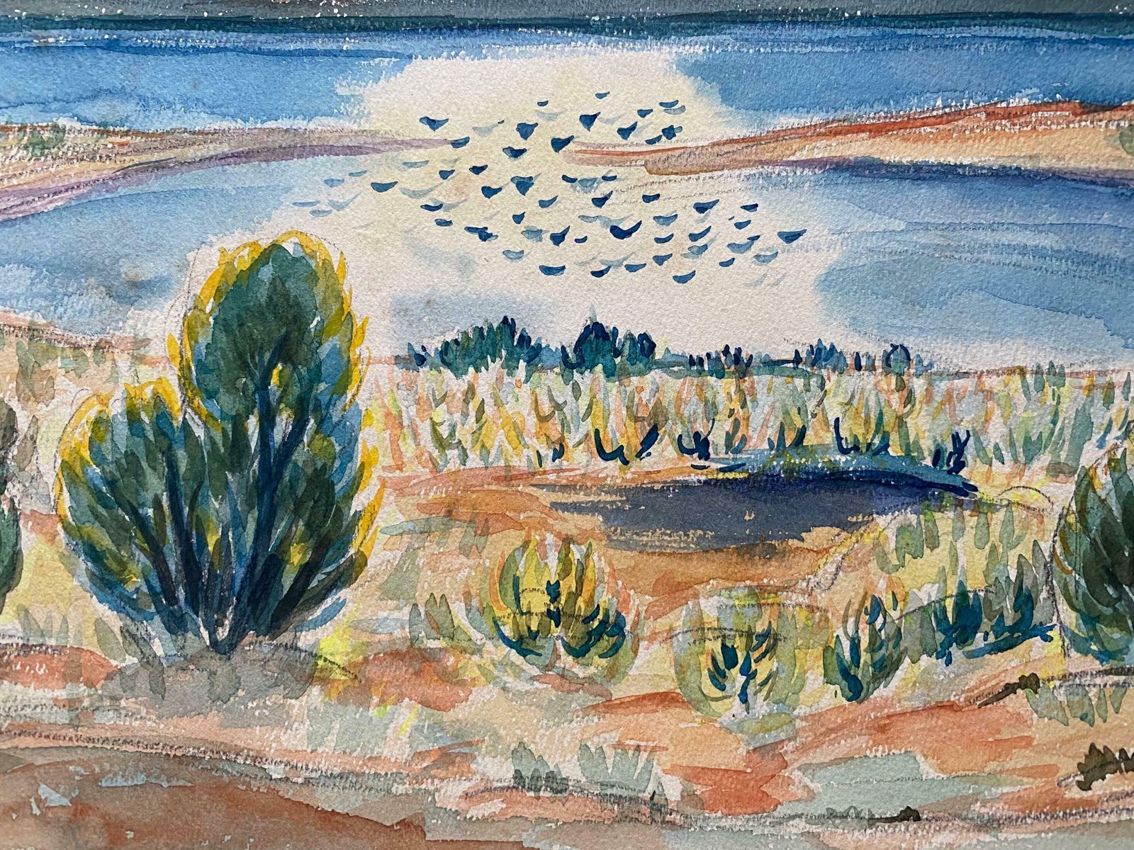 Louis Bellon1940's Provence Painting French Lake Landscape    Post Impressionist Artistc. 1940s photo vinterior