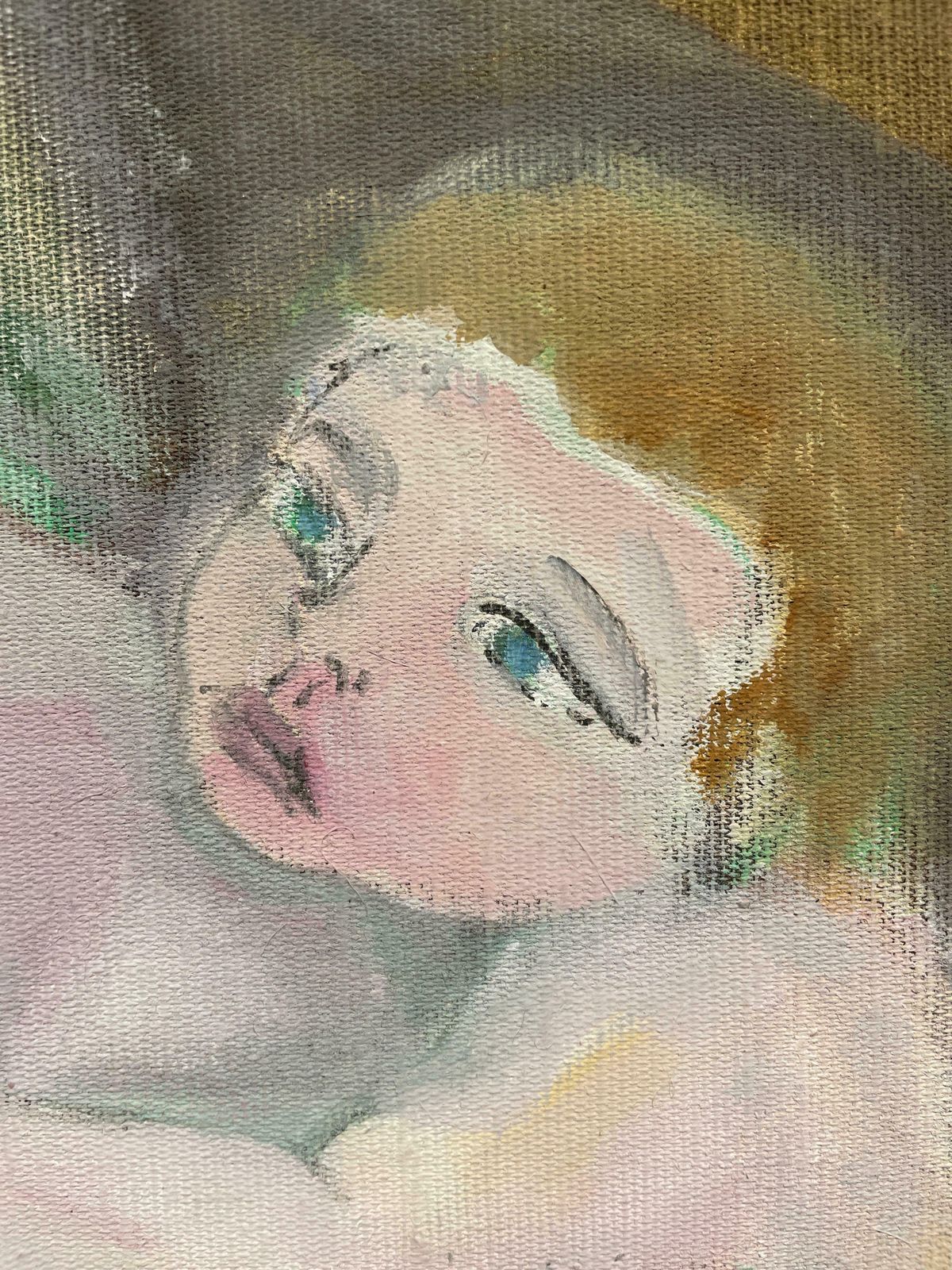 Italian Modernist 20th Clarge 1960's Italian Modernist Signed Oil Mother & Infant Child Tender Embrace photo Art
