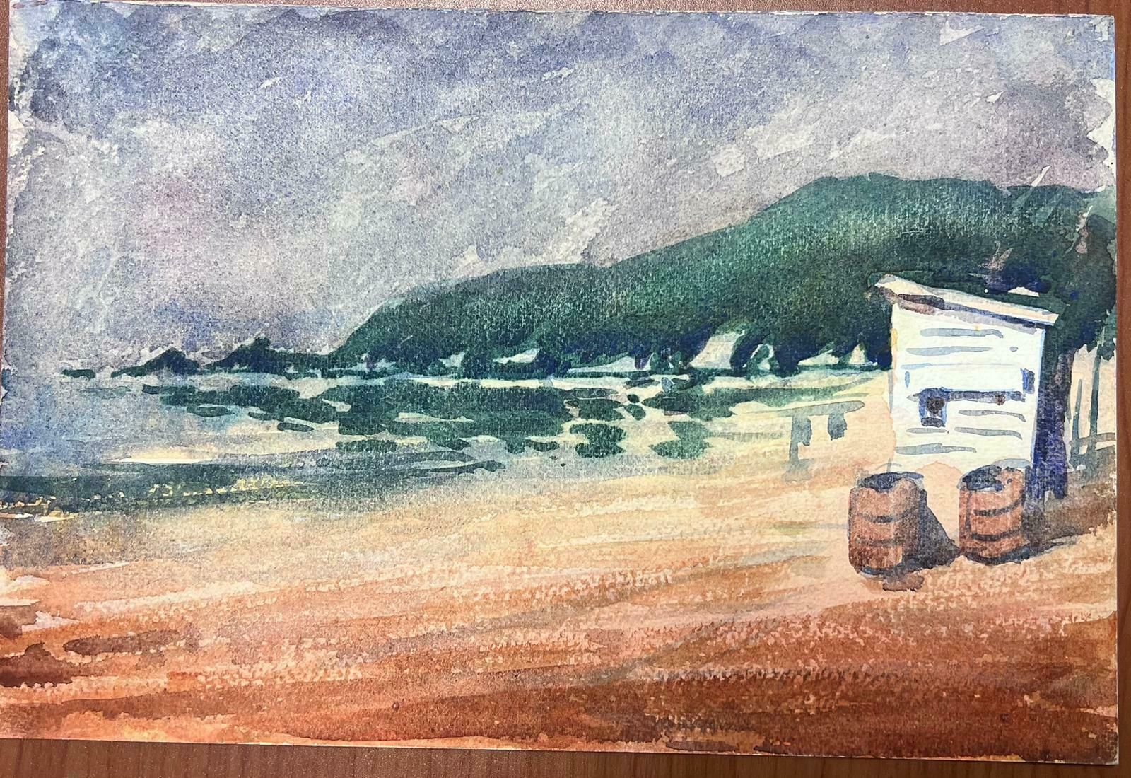 Maurice Mazeiliefrench Impressionist Watercolour Landscape The Beach Coast photo furniture