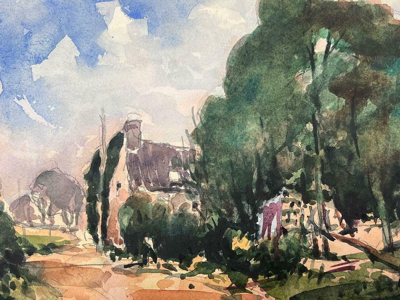 Maurice Mazeiliefrench Watercolour Landscape Country House Along The Lane photo for sale