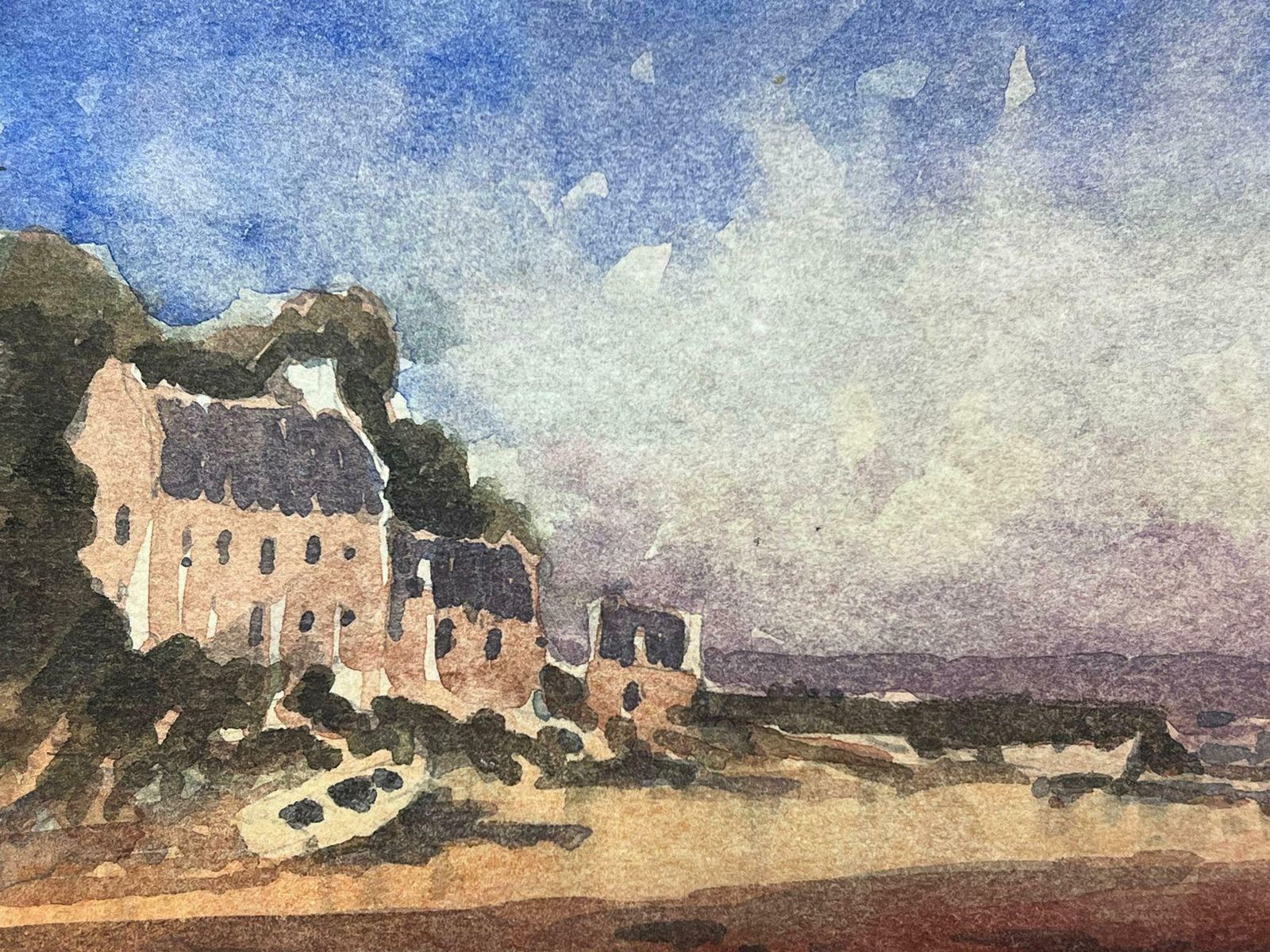 Maurice Mazeiliefrench Impressionist Watercolour Landscape Houses At The Beach Front photo furniture