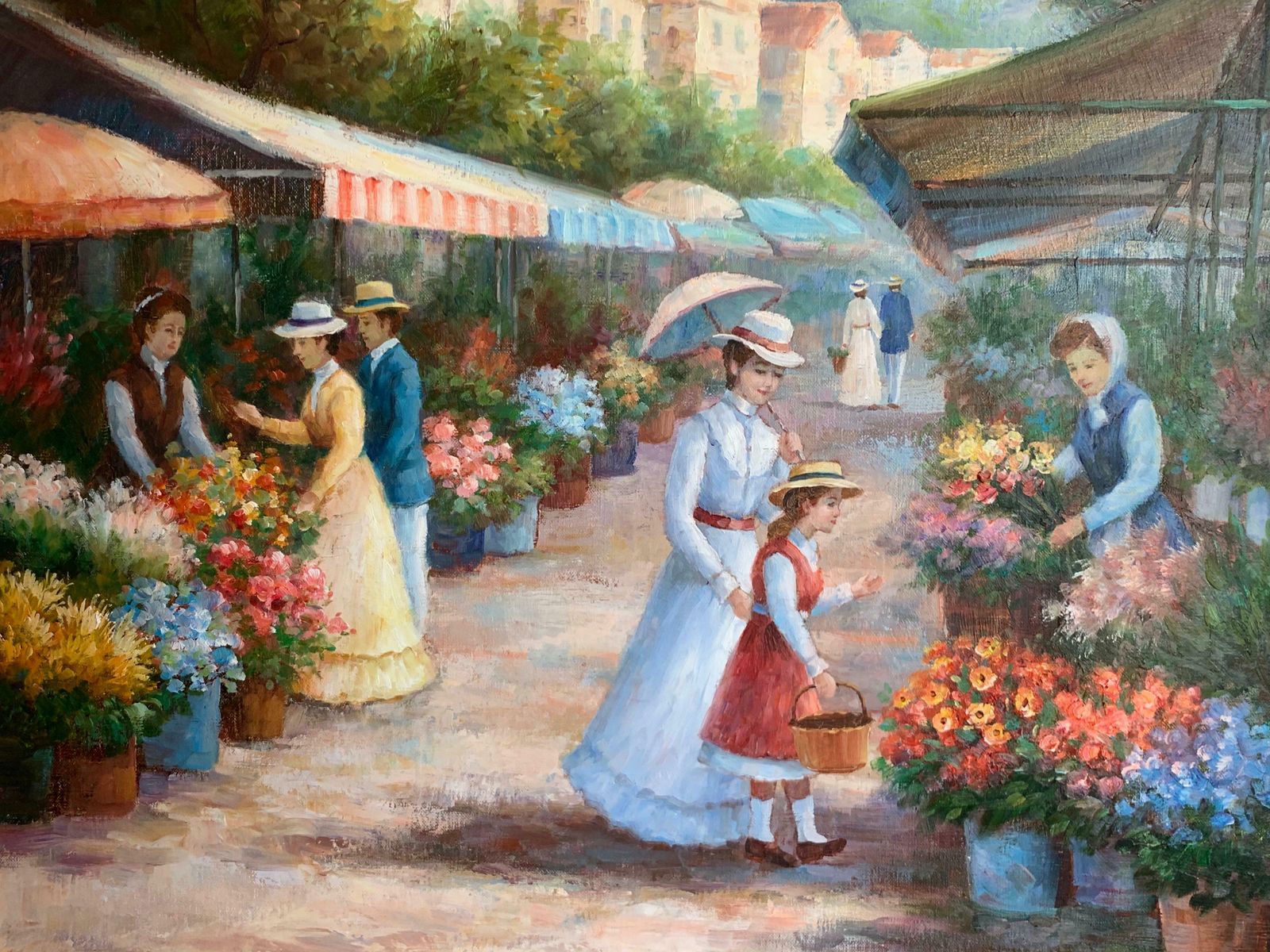 Paul Pellarole Marche De Fleurs Very Large French Impressionist Signed Oil Figures At Marketc.1990's photo Art
