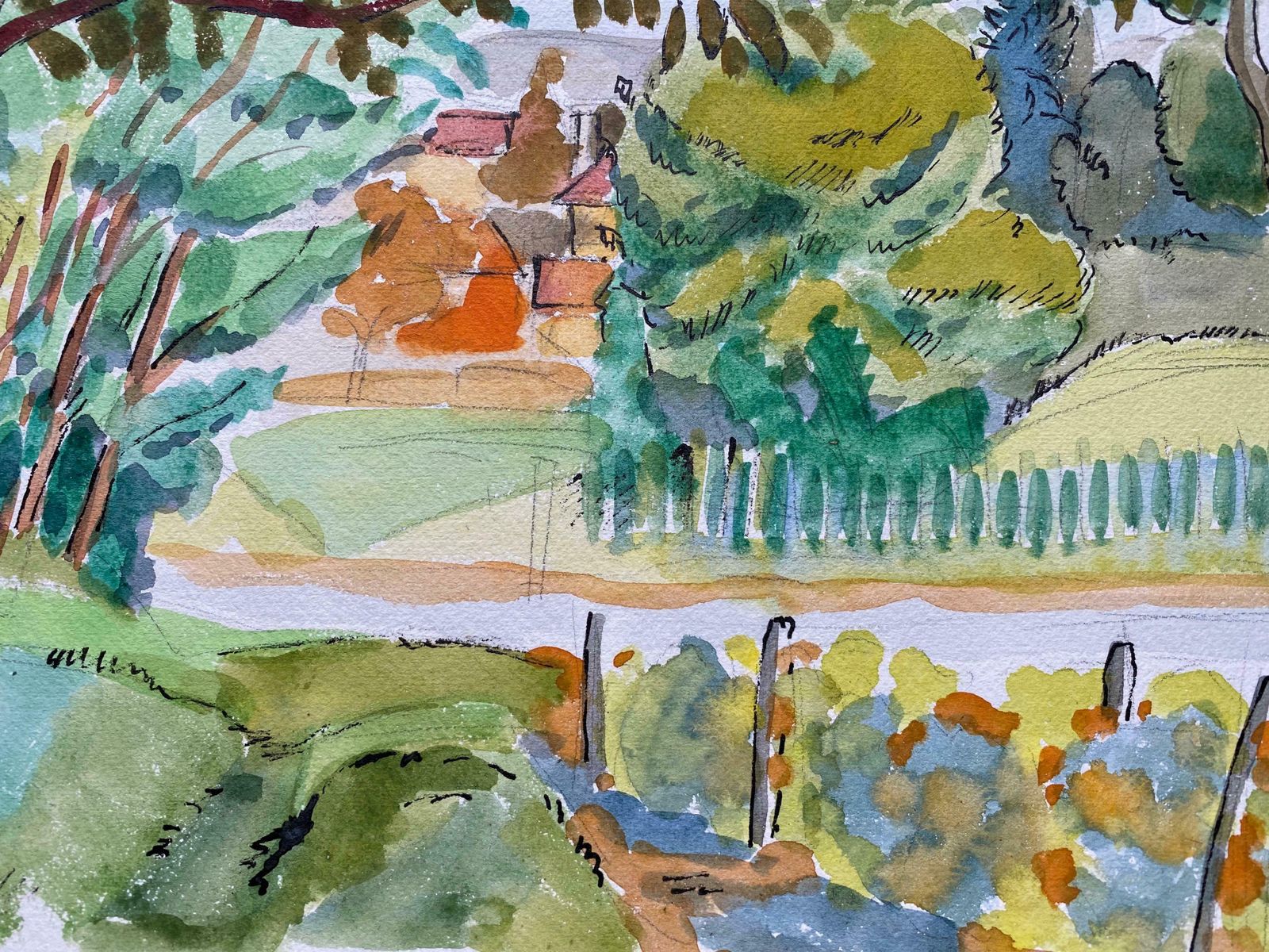 Louis Bellon1940's Provence France Painting Green Landscape   Post Impressionist Artistc. 1940s photo Art