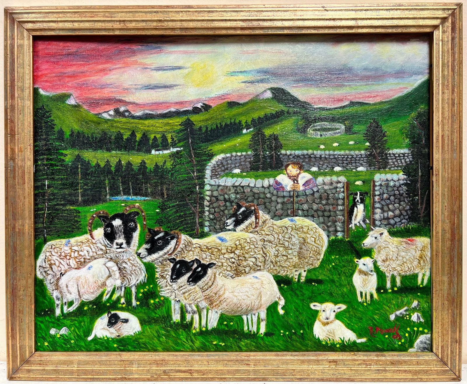 Ben Powellfarmer With Sheep & Dog In Valley Fields Contemporary British Painting photo furniture
