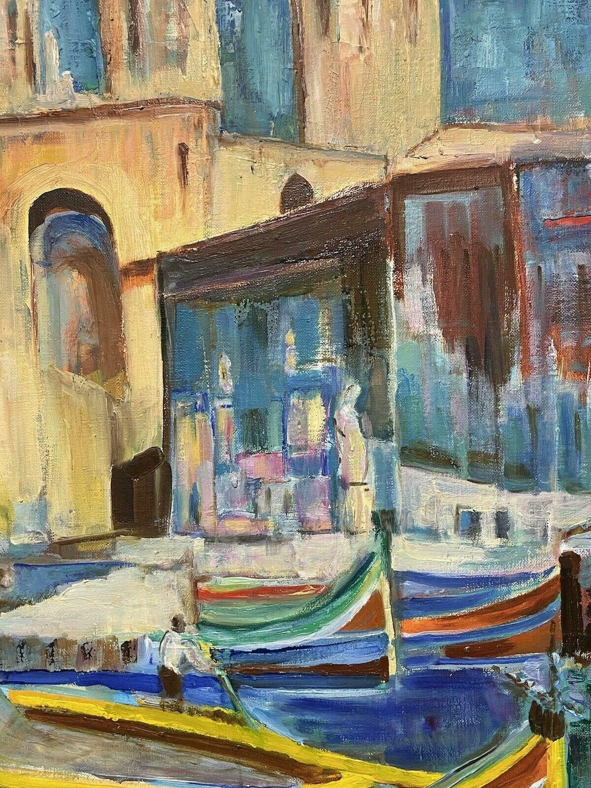 Claudine Ribouletclaudine Riboulet (French 1924 2013) Large Signed Oil   Boats On Busy City Canalmid Century photo 725.0