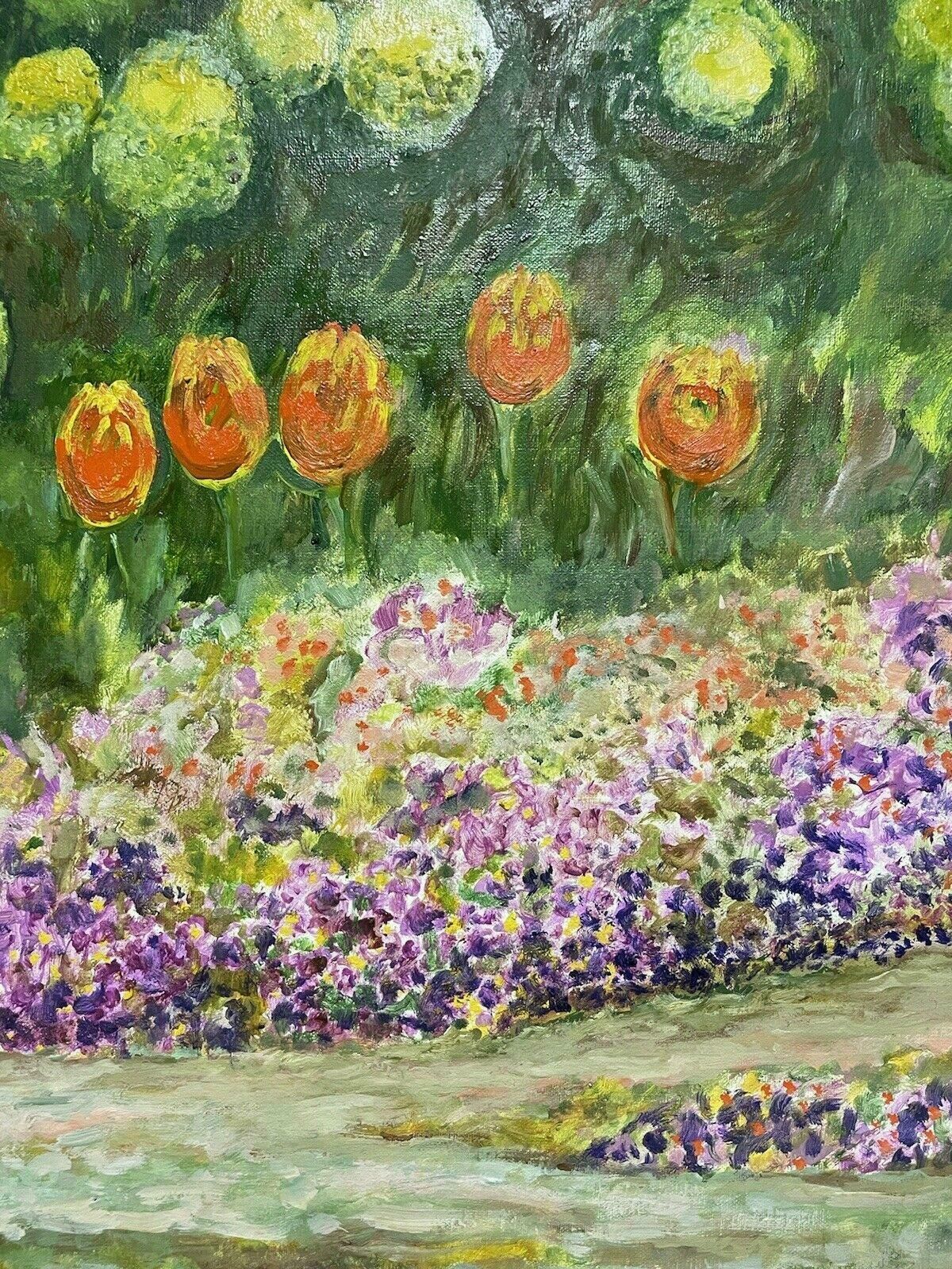 Claudine Ribouletclaudine Riboulet (French 1924 2013) Large Signed Oil   Tulips In The Gardenmid Century photo vintage
