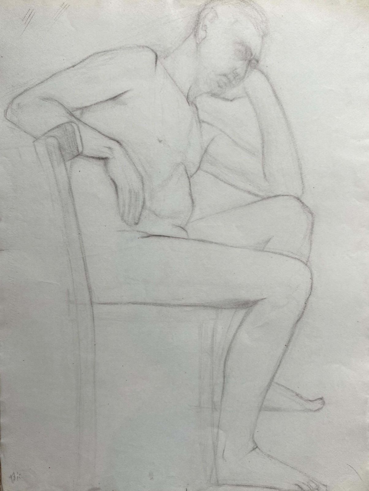 Genevieve Zondervan (1922 2013)mid 20th Century French Charcoal Drawing   Portrait Of A Standing Nude Manc. 1950's photo furniture