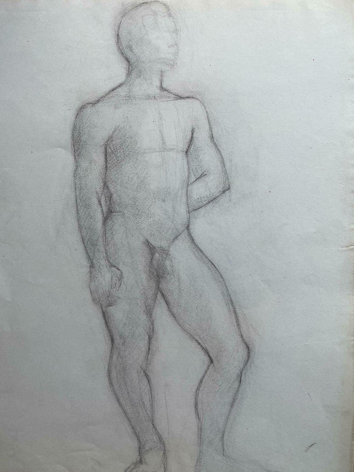 Genevieve Zondervan (1922 2013)mid 20th Century French Charcoal Drawing   Portrait Of A Standing Nude Manc. 1950's photo furniture