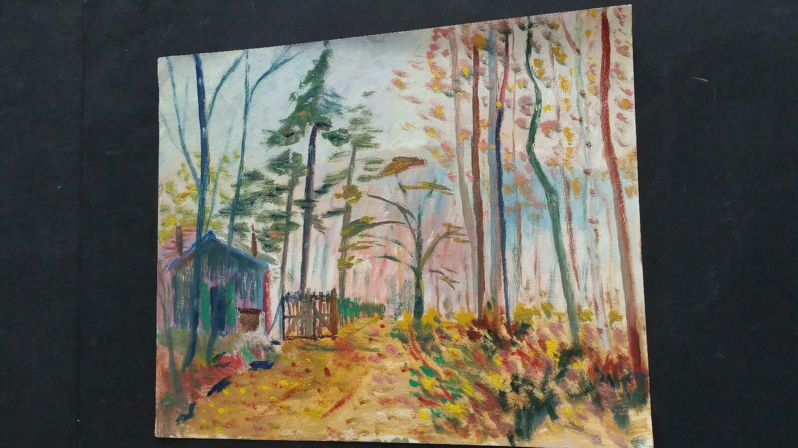 Art Unknown20th Century French Oil Painting A Woodland Cabinlate 20th Century photo