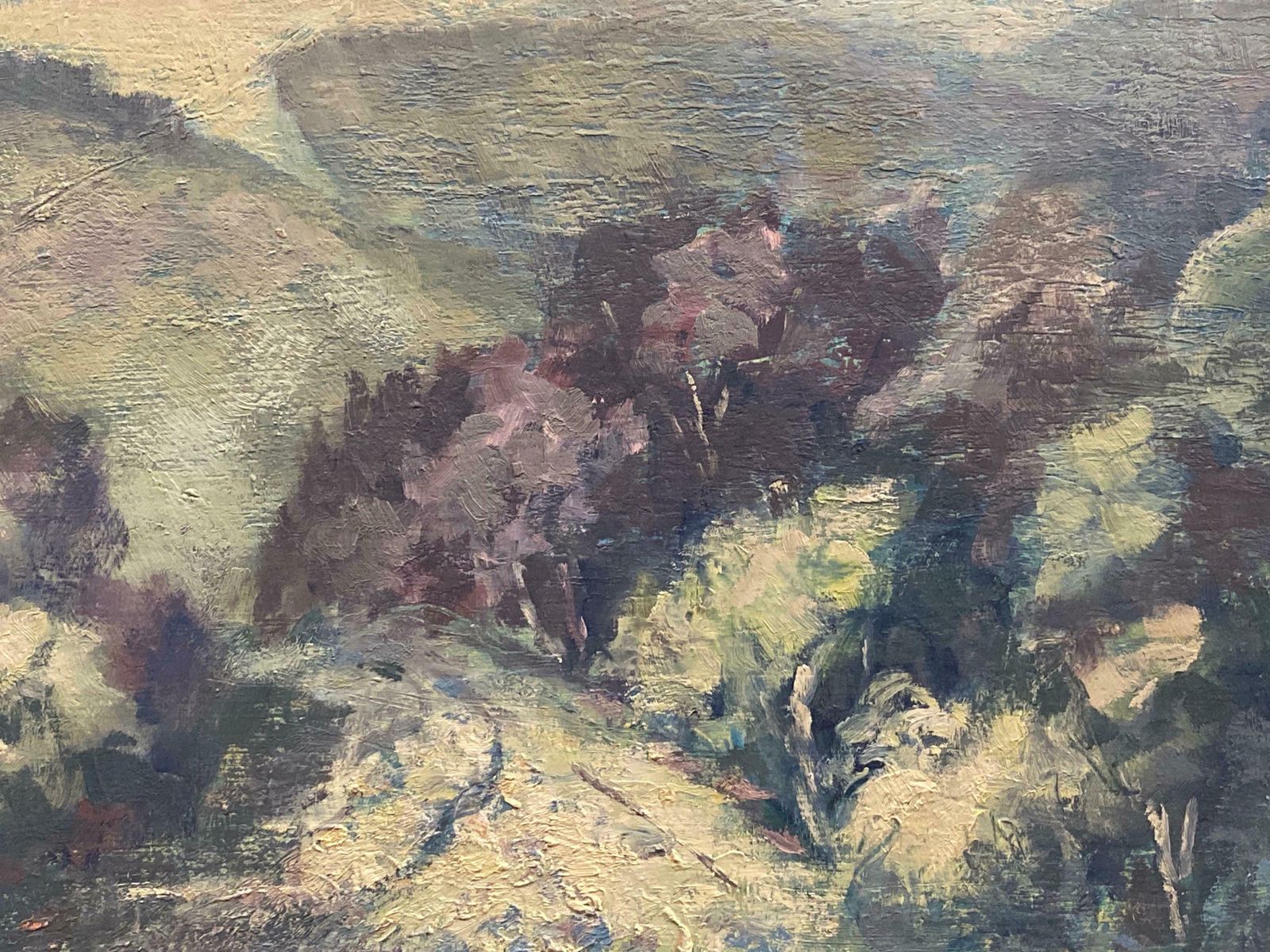 Barbera Doyle Barbara Doyle 1970's Modern British Oil Painting   'Road To The Downs'c. 1970's photo Art