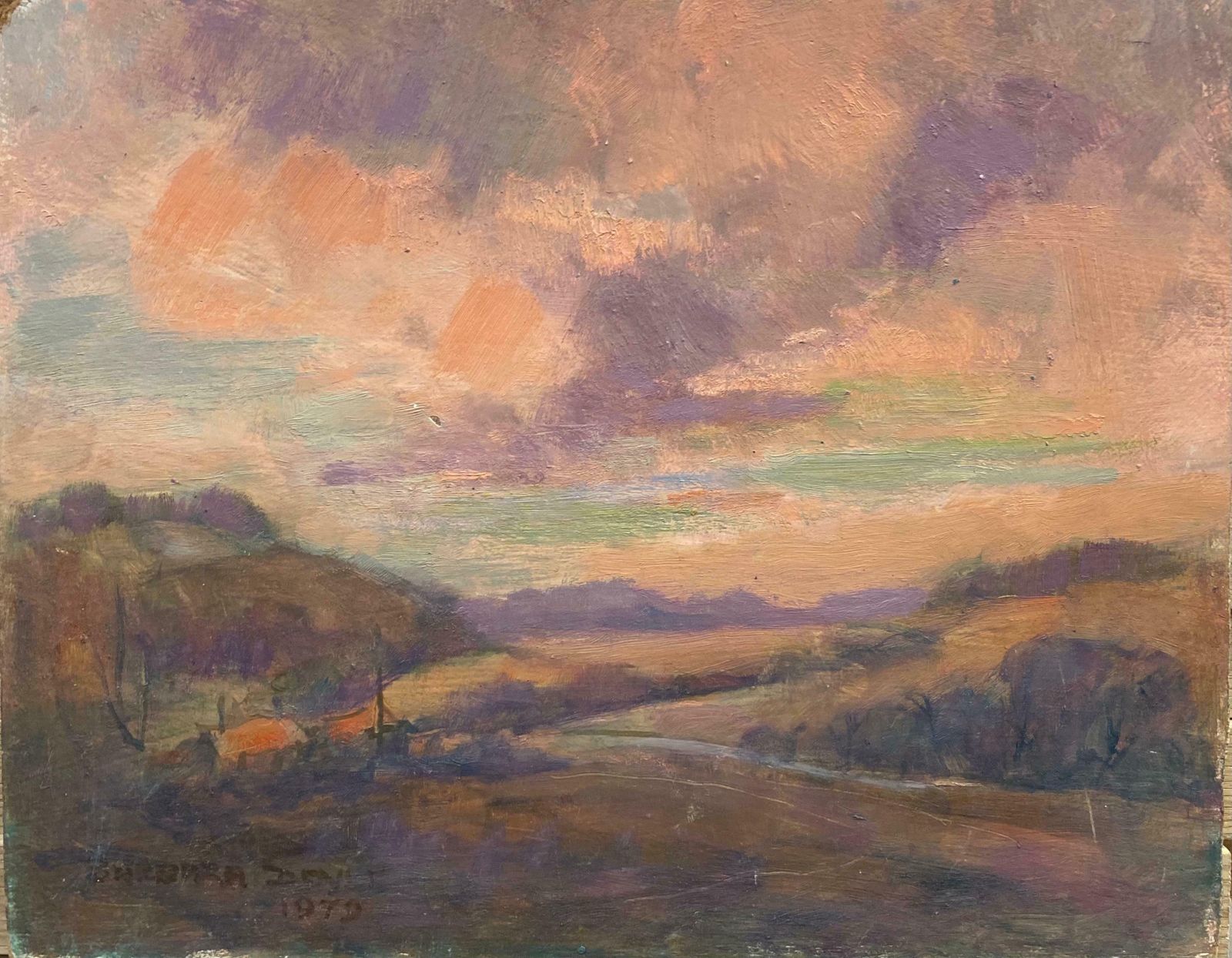 Barbera Doylebarbara Doyle (B.1917) 1970's Modern British Oil Painting   Pink Sunsetc. 1970's