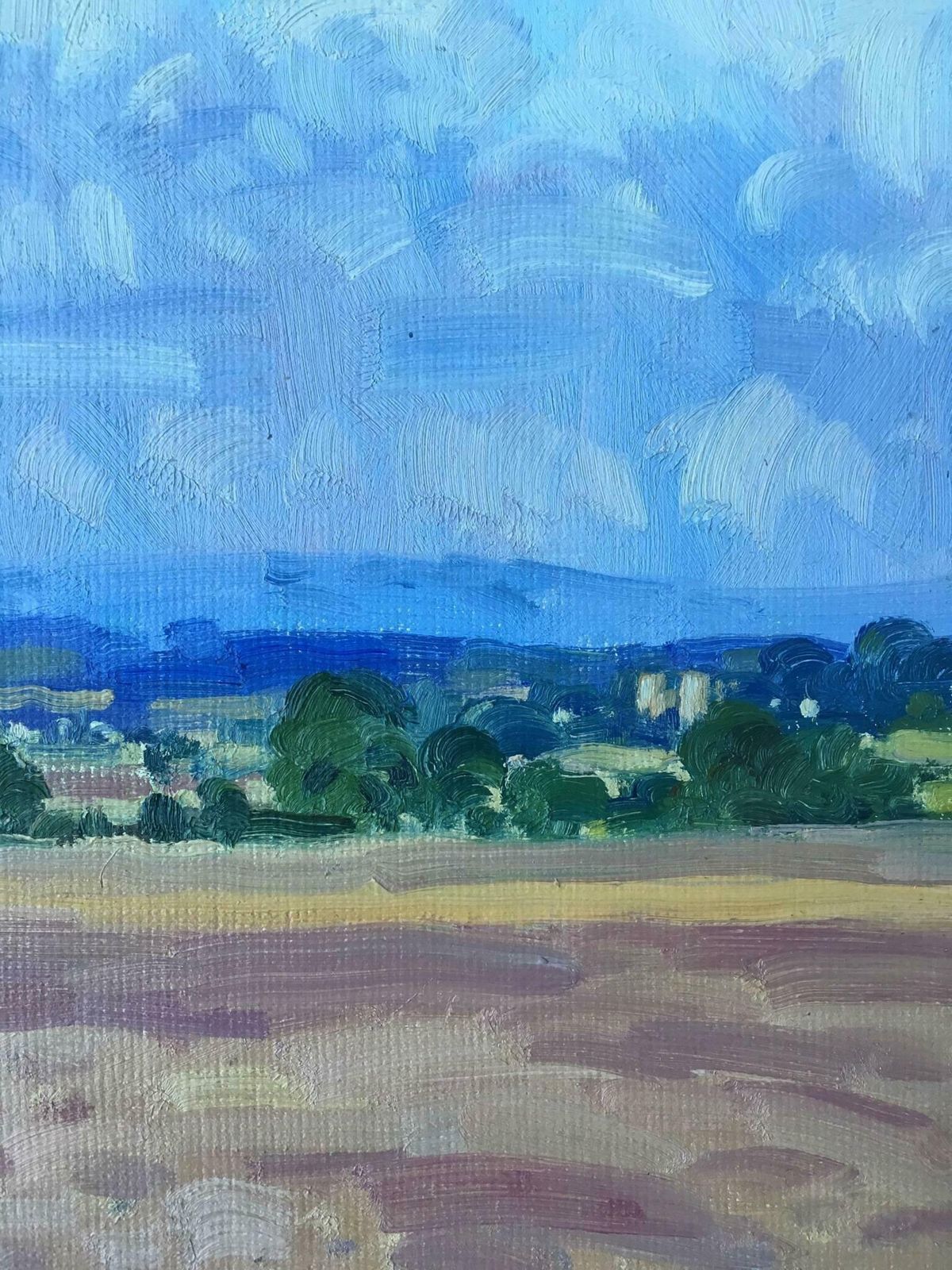 J.B. Holmesripon Countryside, Ploughed Field Landscape Oil Painting 1981 photo Art
