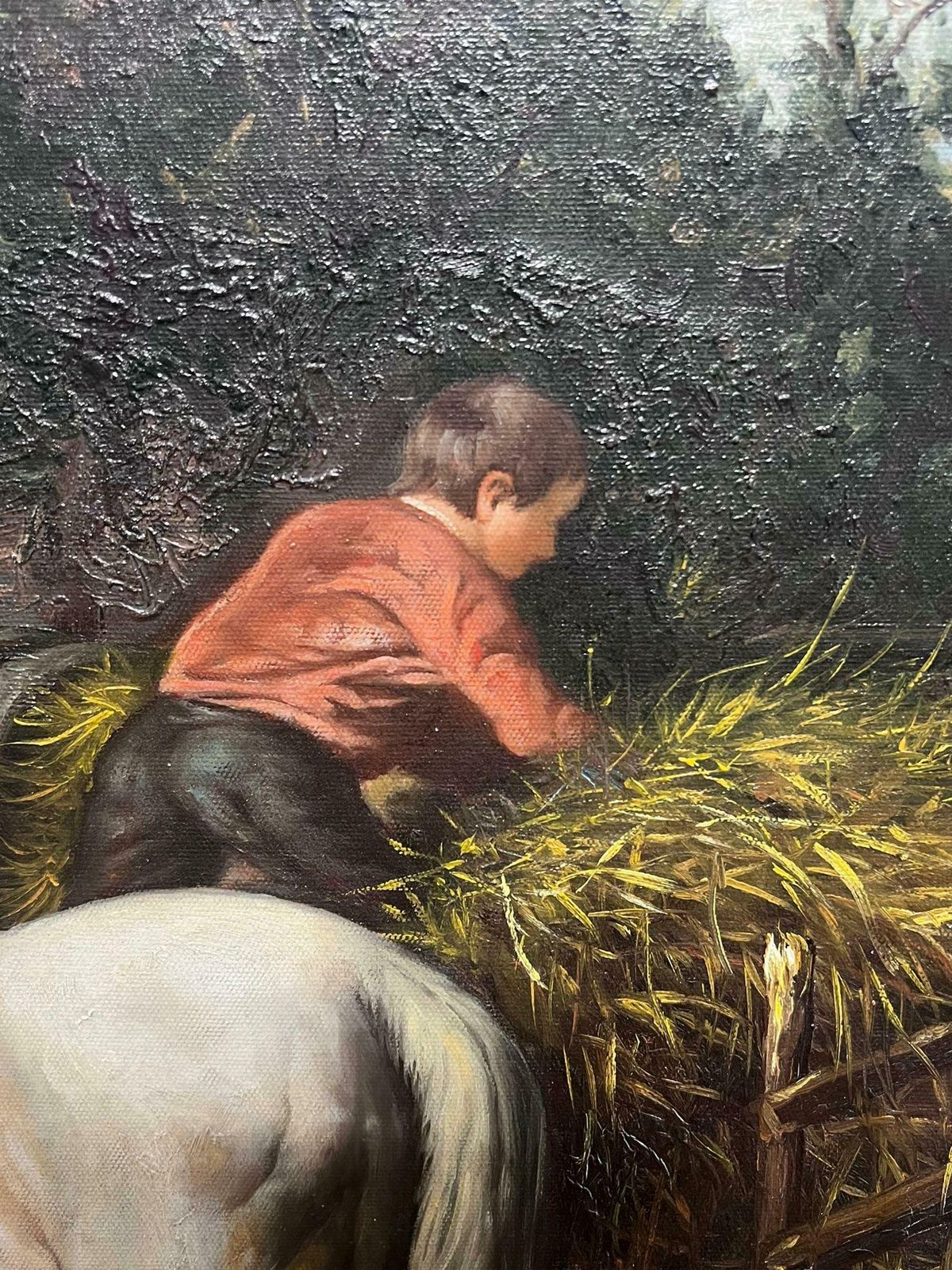 Continental Schoolfarm Yard Animals Horse & Dogs With Young Boy Large Oil Painting On Canvas20th Century photo vinterior