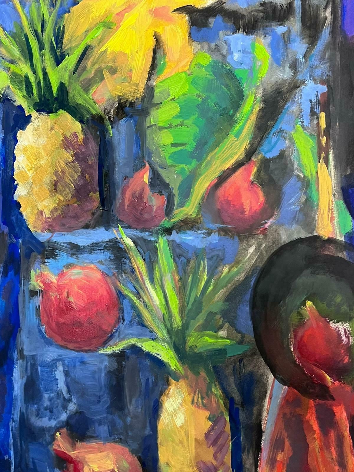 Guy Nicod 1970's French Modernist Still Life Pineapples Amazing Blue Colors photo 802.0