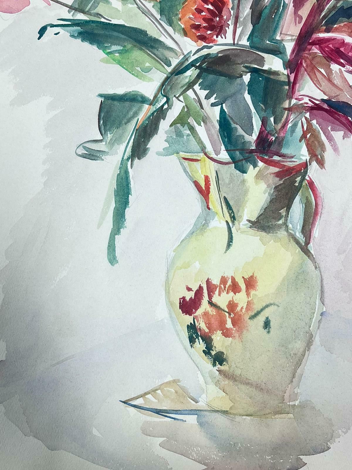 Guy Nicodmid 20th Century French Painting Pink Poppies And Ferns In China Vase photo for sale