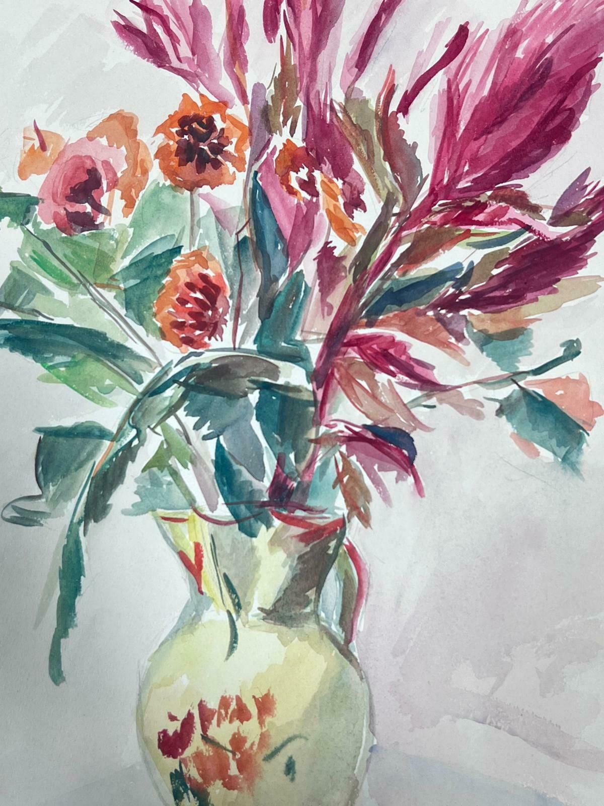 Guy Nicodmid 20th Century French Painting Pink Poppies And Ferns In China Vase photo Art