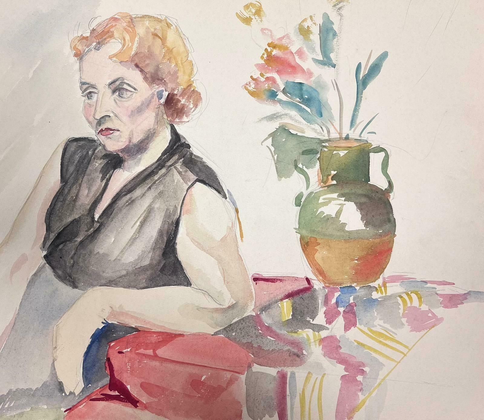 Guy Nicod Mid 20th Century French Post Impressionist Painting Lady In Interior & Flowers photo furniture