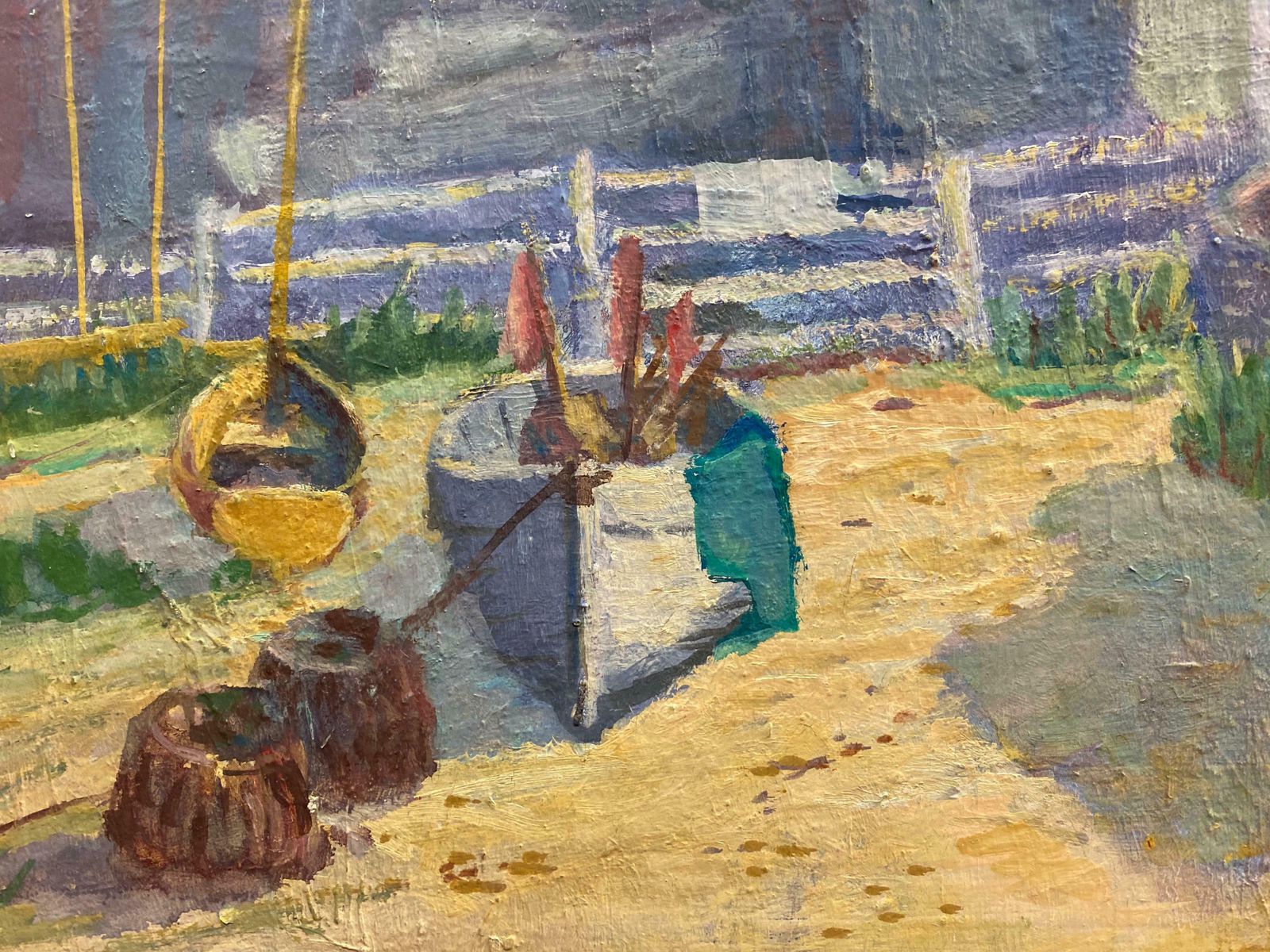 Barbera Doylebarbara Doyle (B.1917) 1970's Modern British Oil Painting   The Boat Yardc. 1970's photo furniture